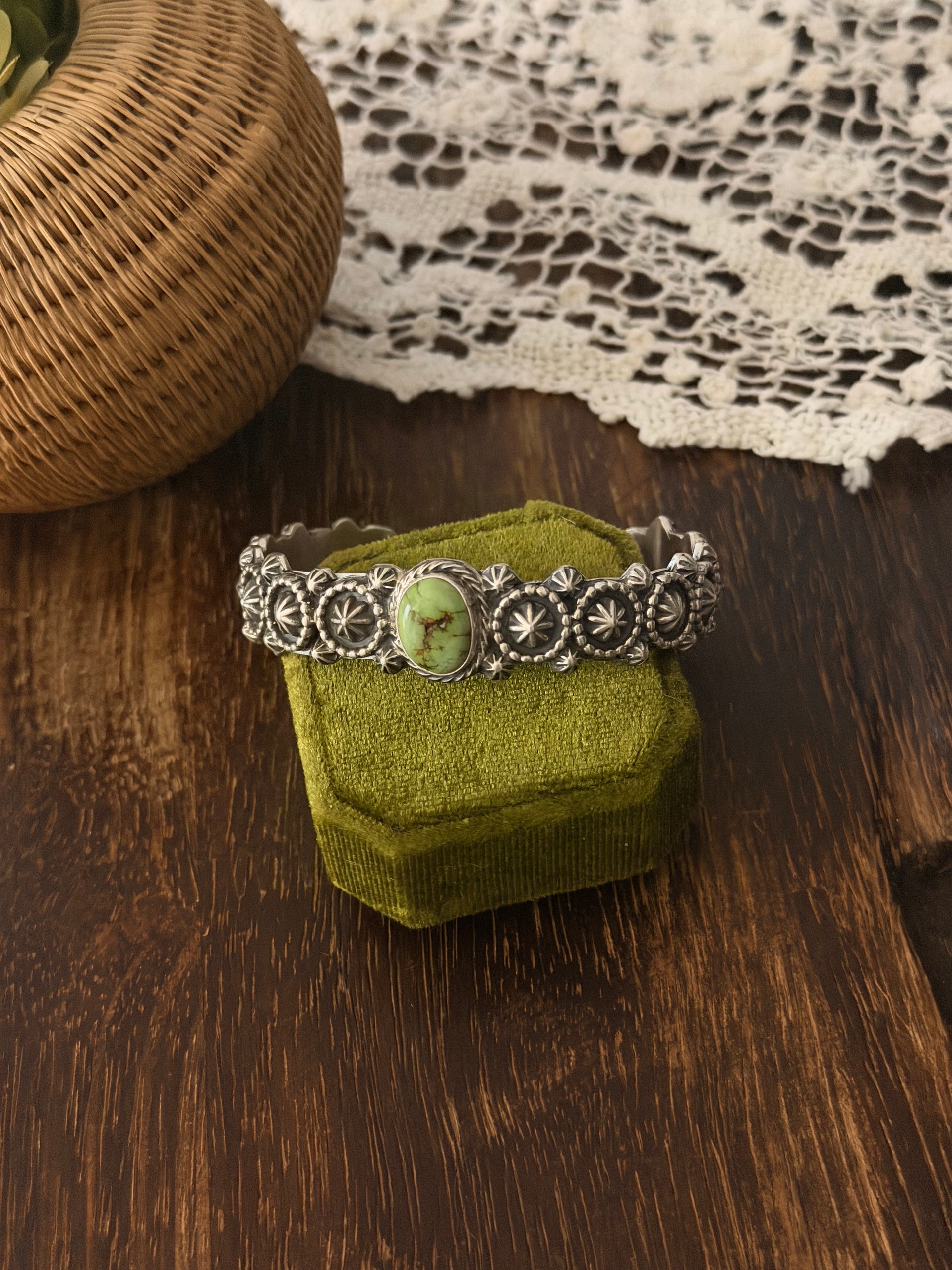 Bobby Platero Sonoran Mountain Turquoise & Sterling Silver Cluster Cuff Bracelet