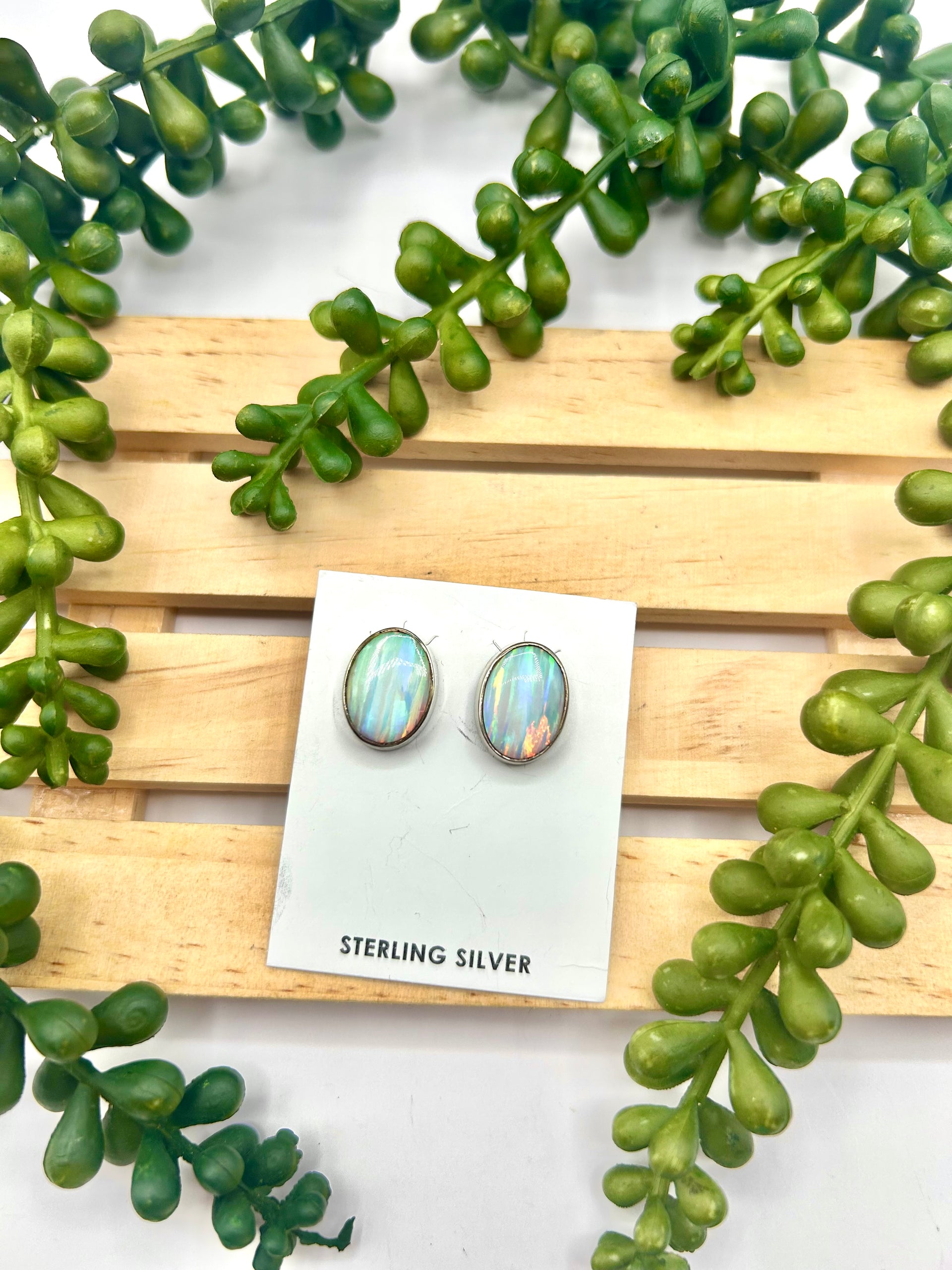 Navajo Made Opal & Sterling Silver Post Earrings