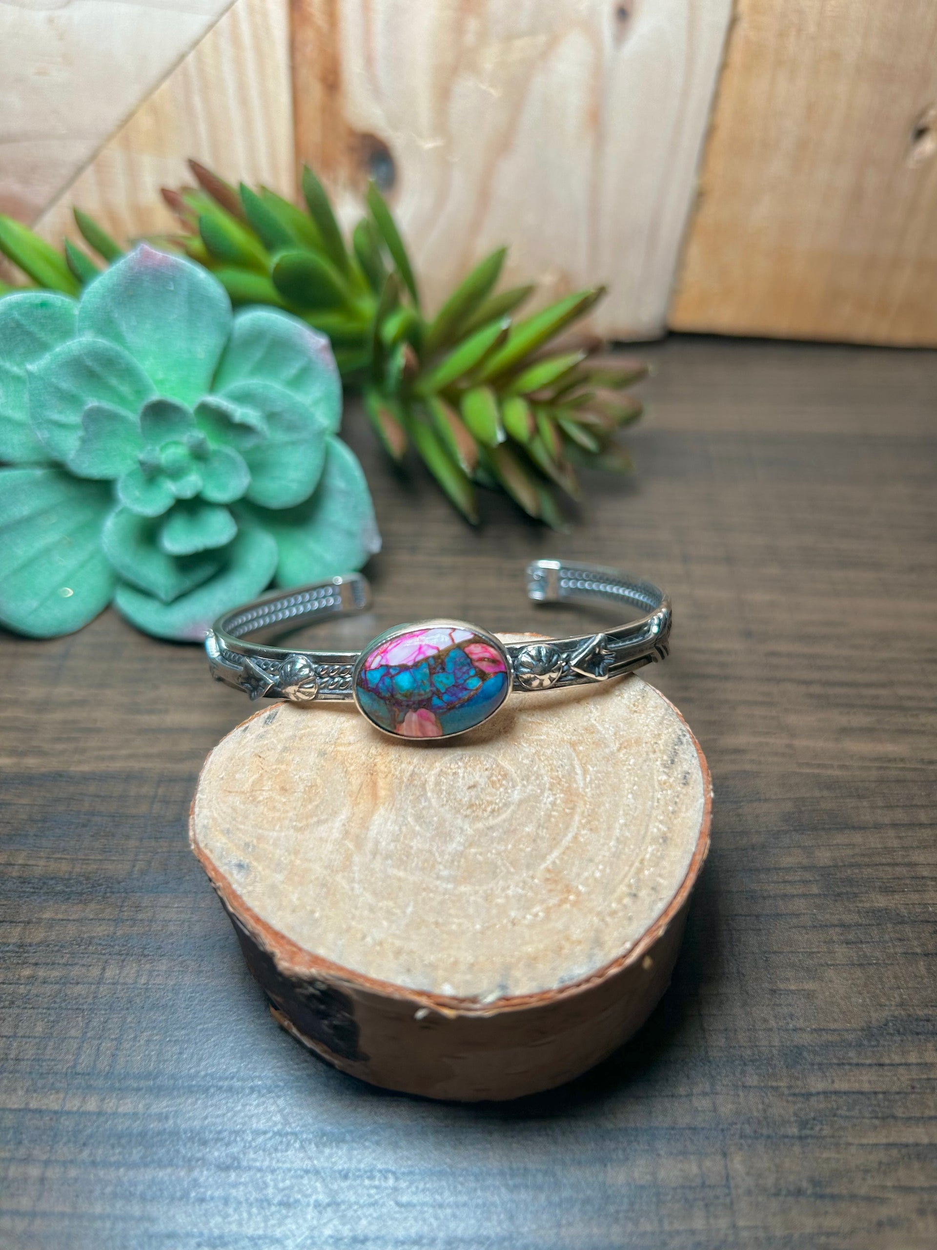 Navajo Made Mohave Turquoise & Sterling Silver Cuff Bracelet