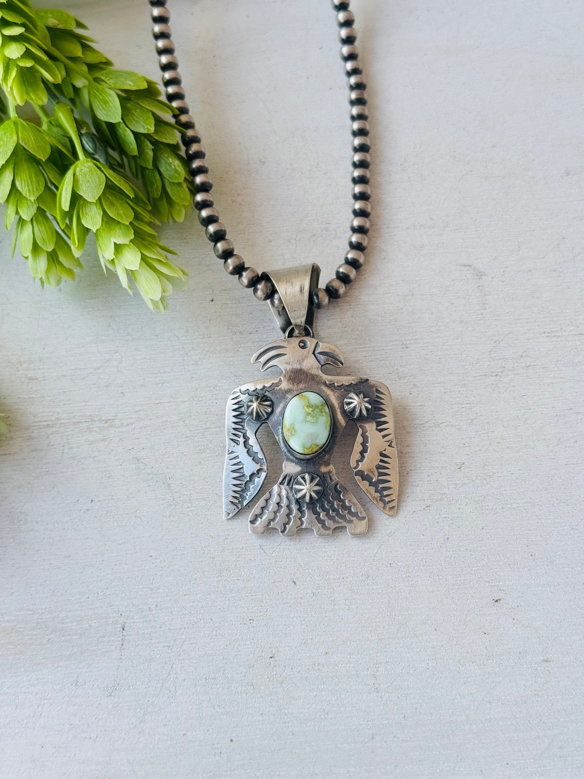 Chimney Butte Palomino Variscite & Sterling Silver Thunderbird Pendant