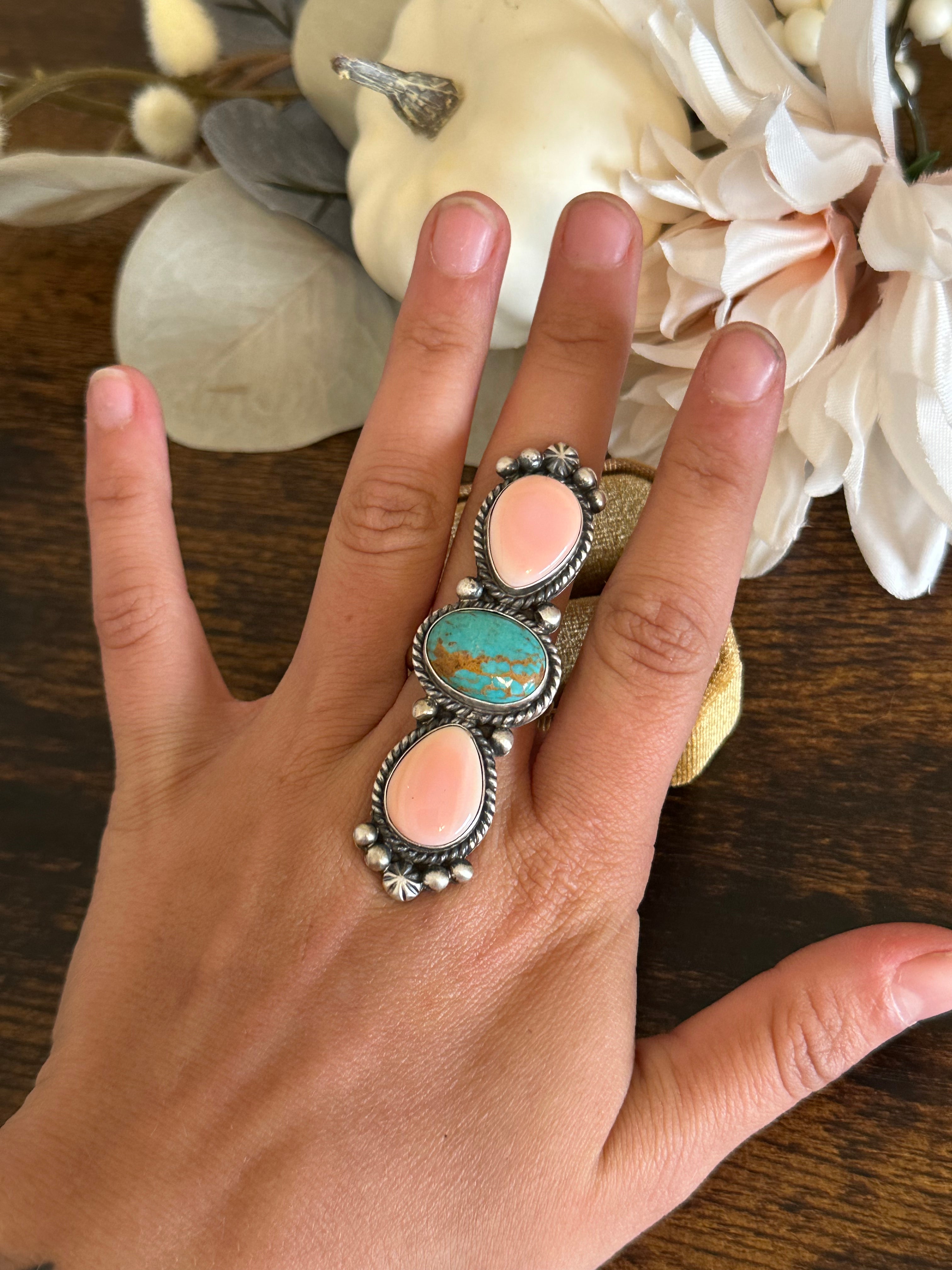 Navajo Made Multi Stone & Sterling Silver Adjustable Ring