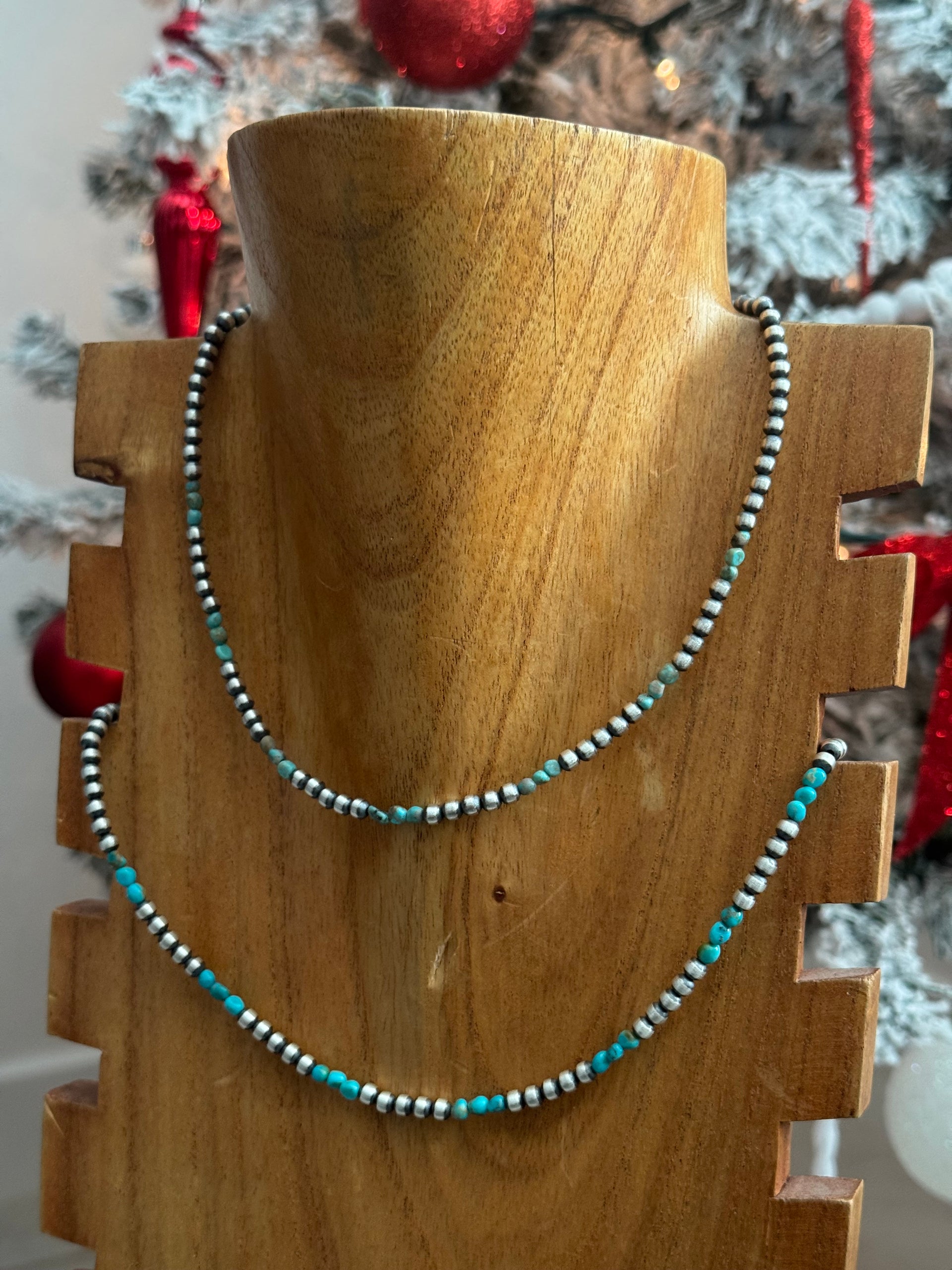 Navajo Strung Kingman Turquoise & Sterling Silver Beaded Pearl Necklace