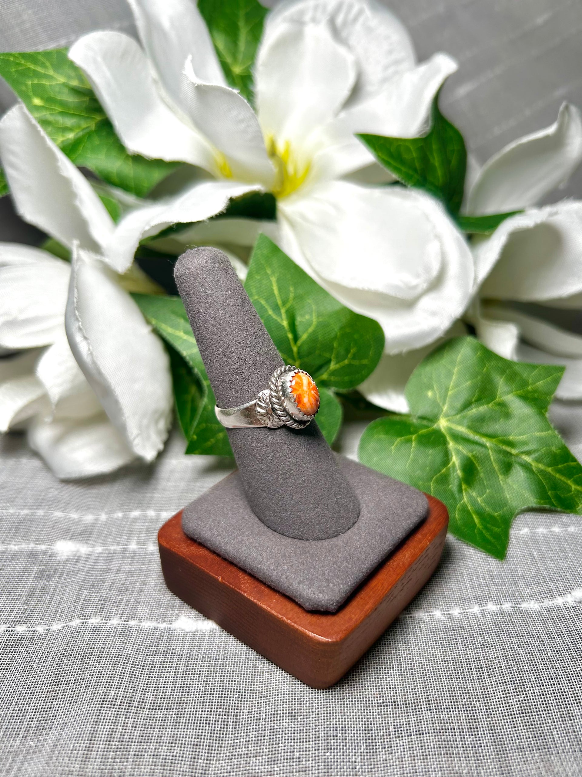 Navajo Made Spiny Oyster & Sterling Silver Ring Size 7.5