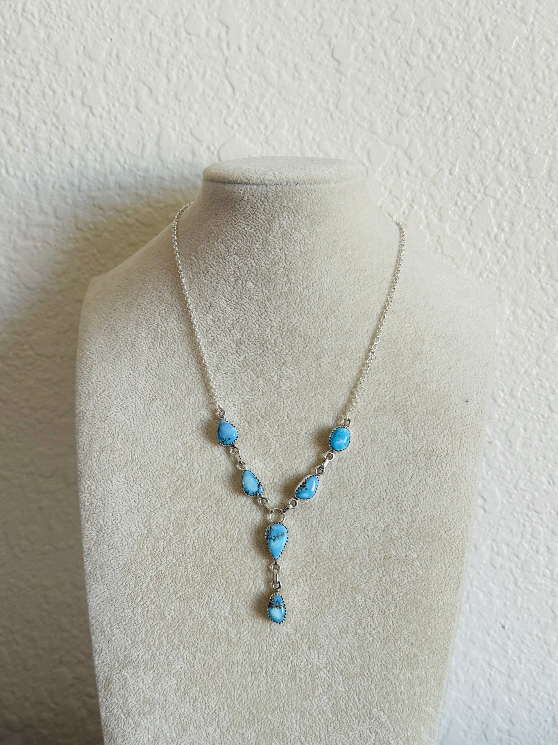 Southwest Handmade Golden Hills Turquoise & Sterling Silver Lariat Necklace