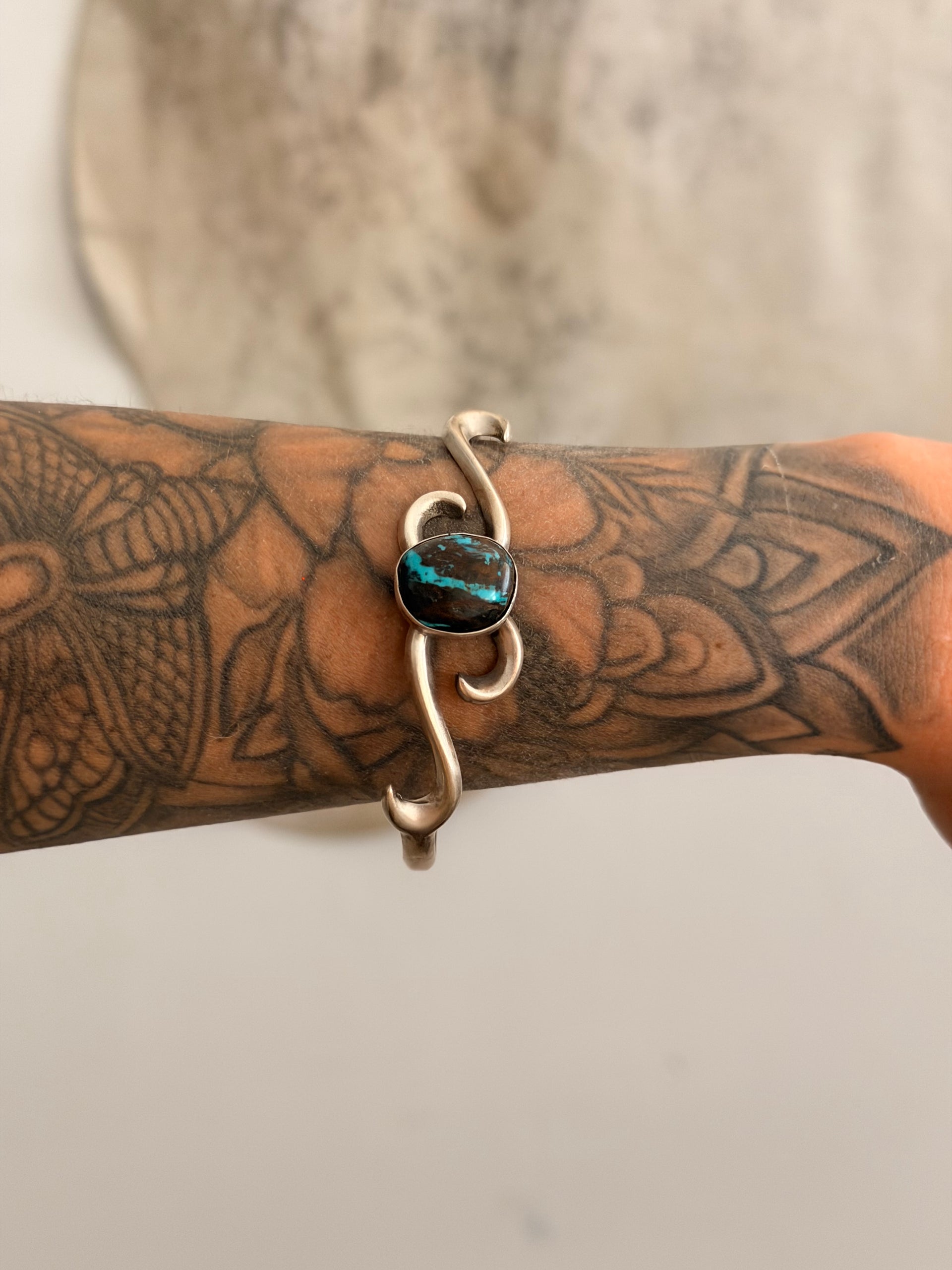 Navajo Made Egyptian Turquoise & Sterling Silver Cuff Bracelet