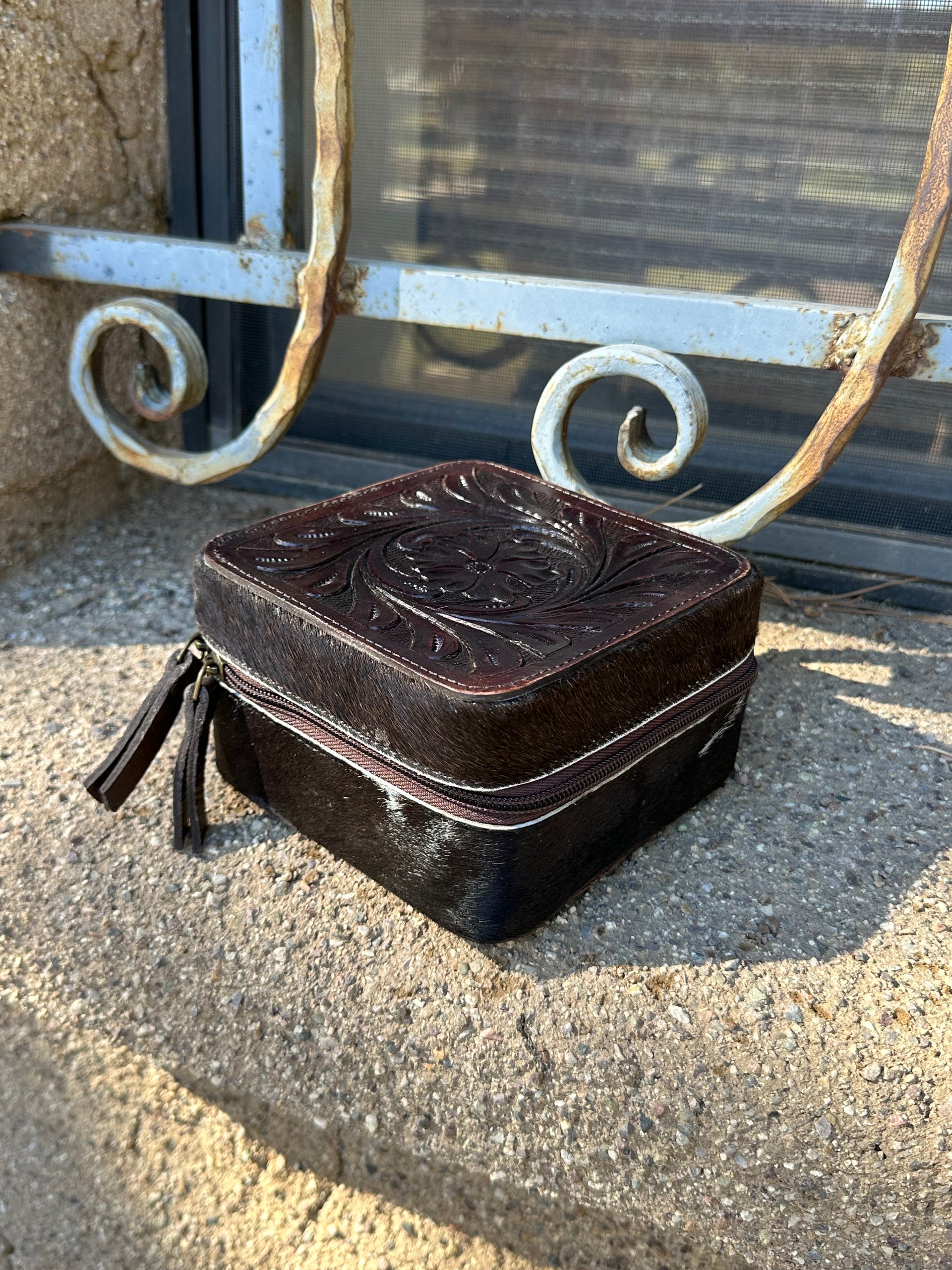 Genuine Tooled Leather Cowhide Jewelry Box
