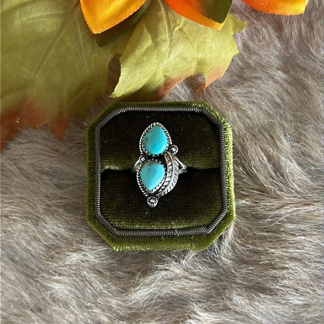 Southwest Handmade Kingman Turquoise & Sterling Silver Ring Size 6.5