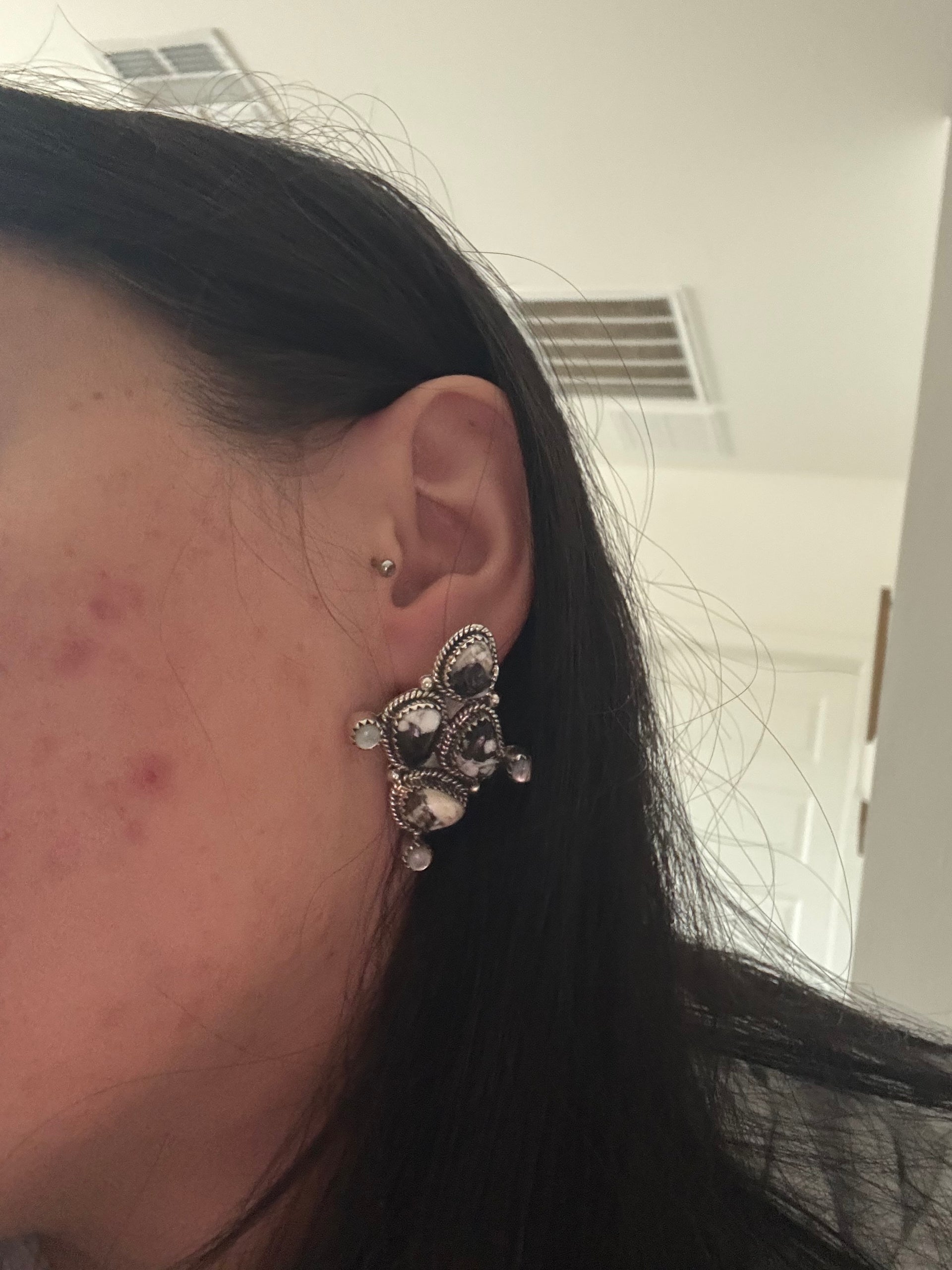 Southwest Made Multistone & Sterling Silver Post Dangle Earrings