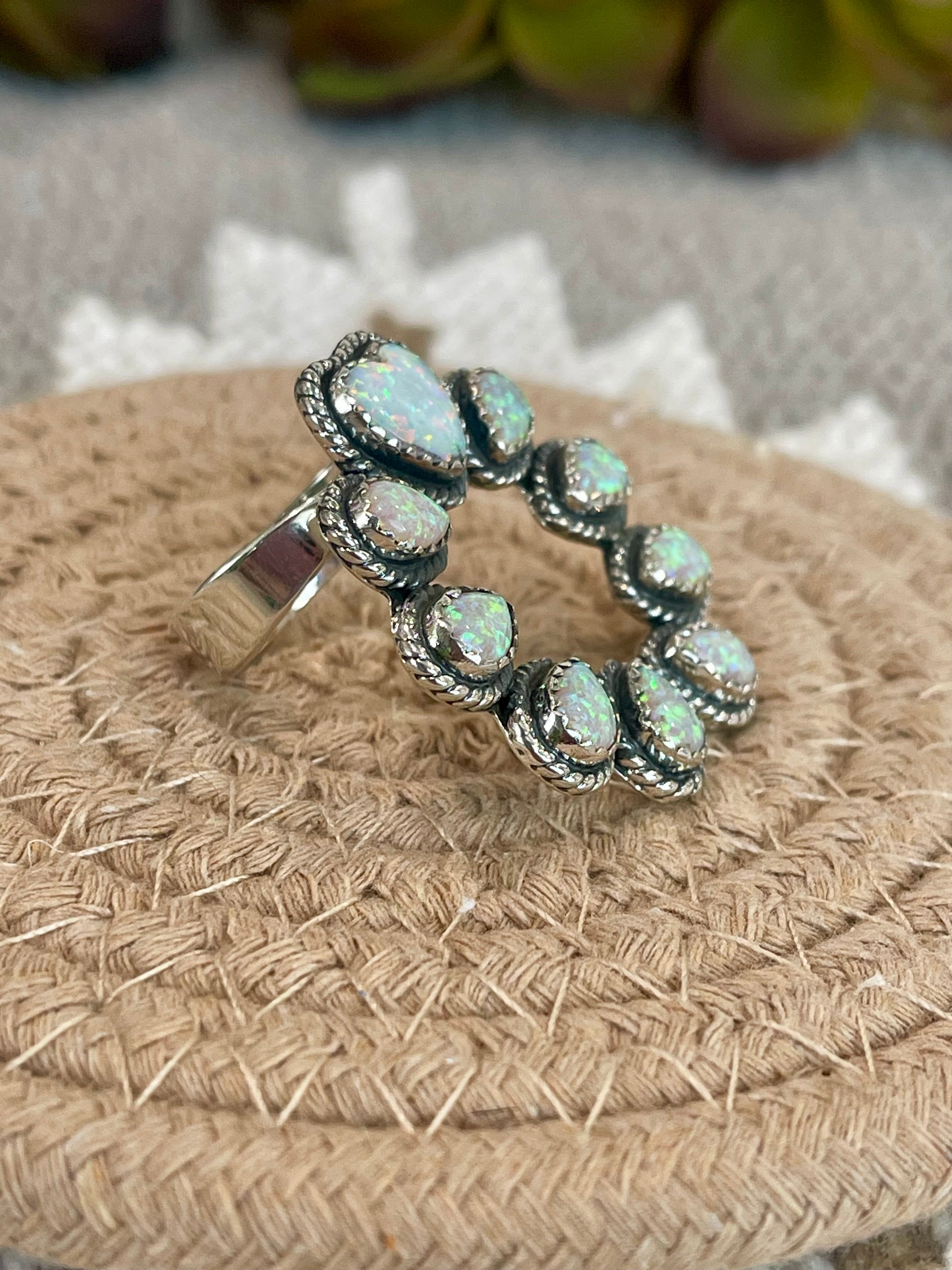 Southwest Handmade Opal & Sterling Silver Adjustable Naja Ring