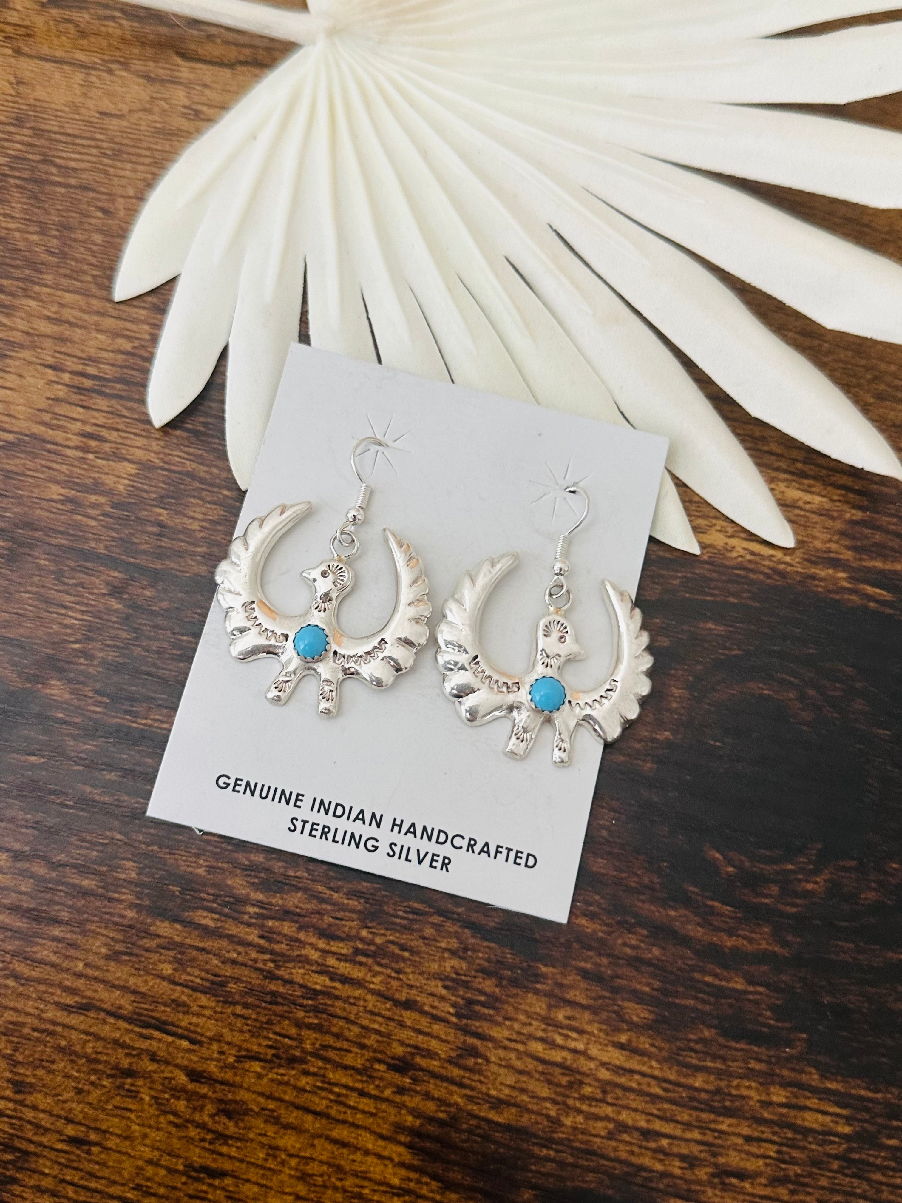 Tonya Yazzie Kingman Turquoise & Sterling Silver Bird Dangle Earrings