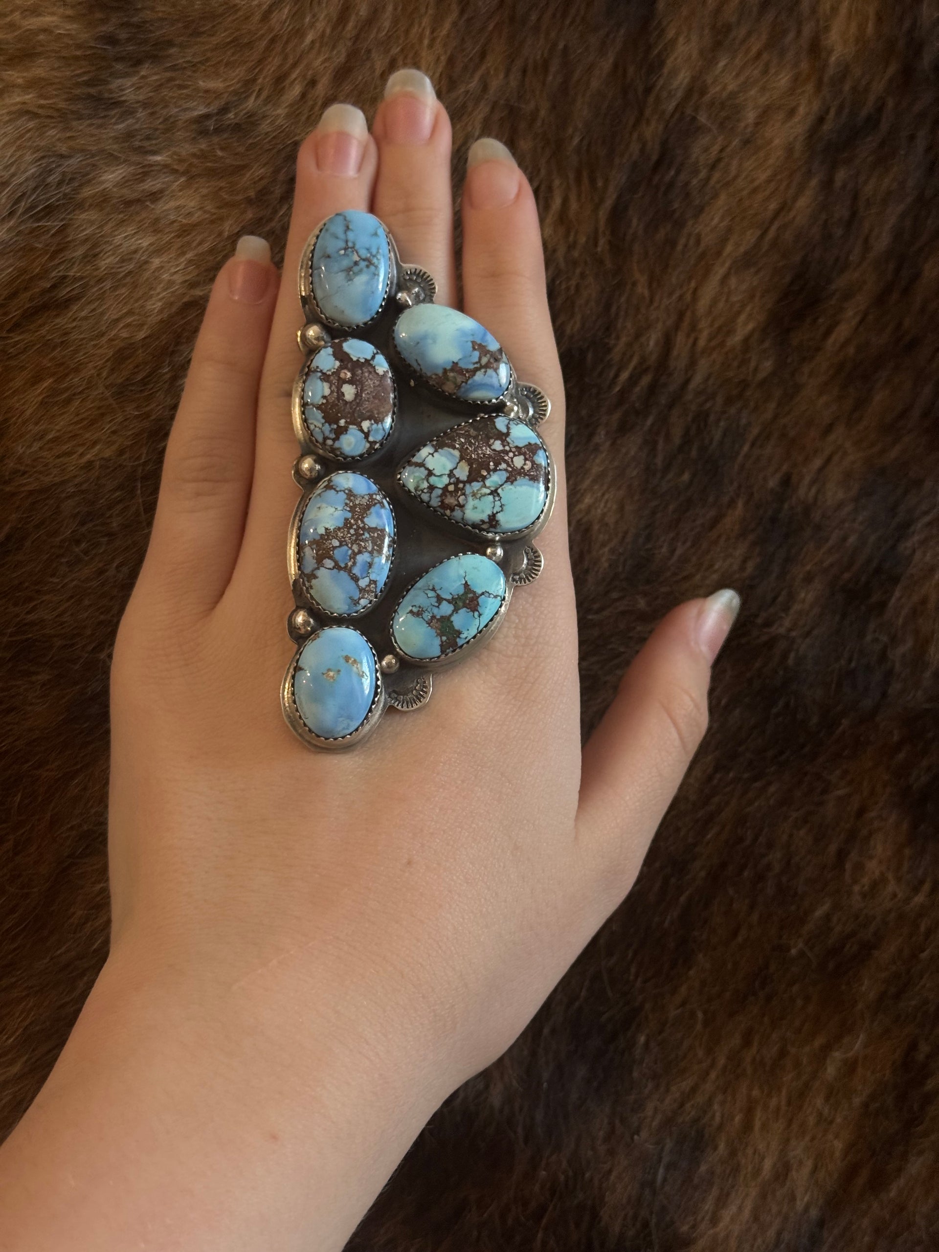 Boyd Ashley Golden Hills Turquoise & Sterling Silver Cluster Adjustable Ring