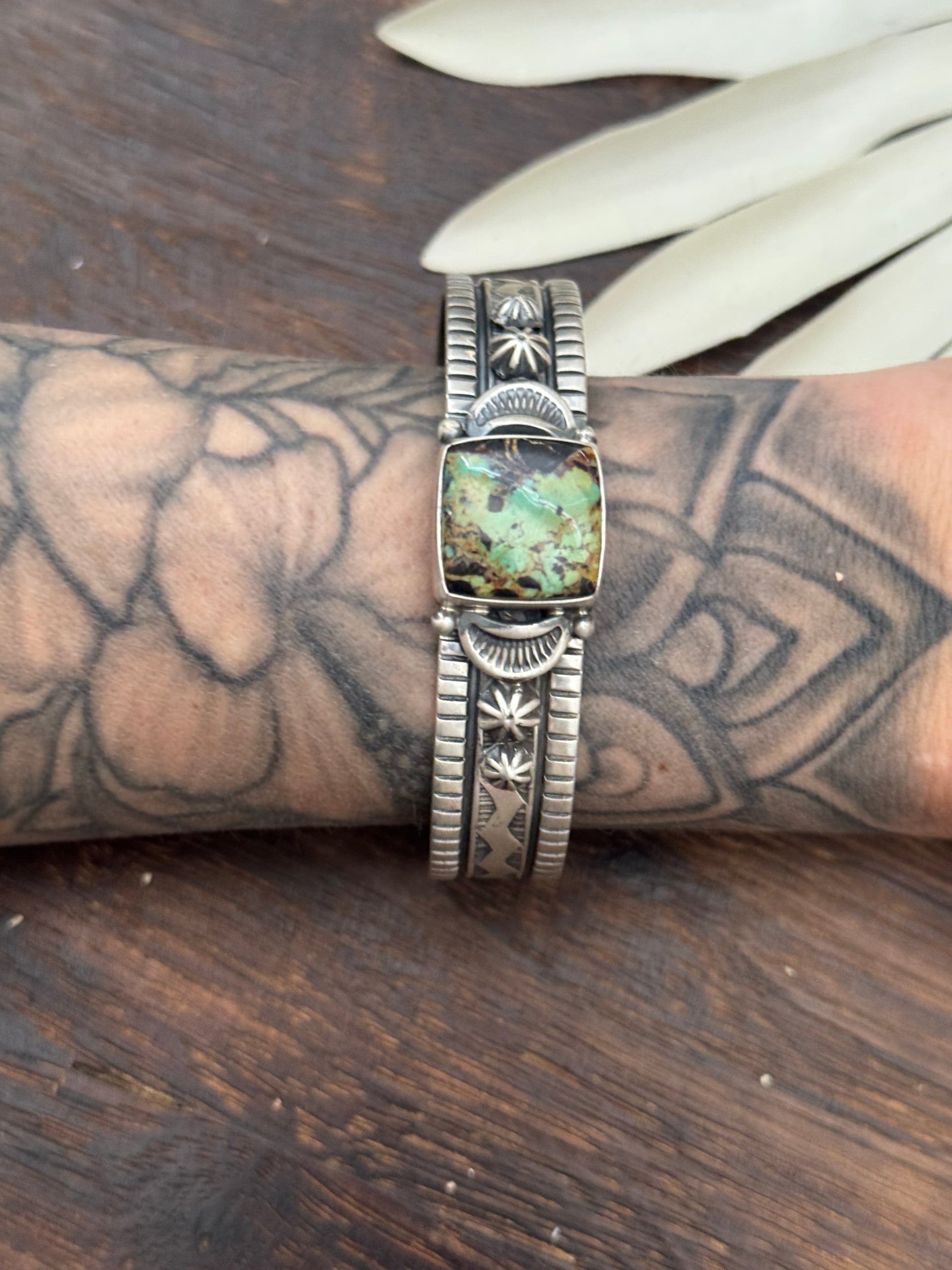 Francis Yazzie Black Jack Turquoise & Sterling Silver Cuff Bracelet