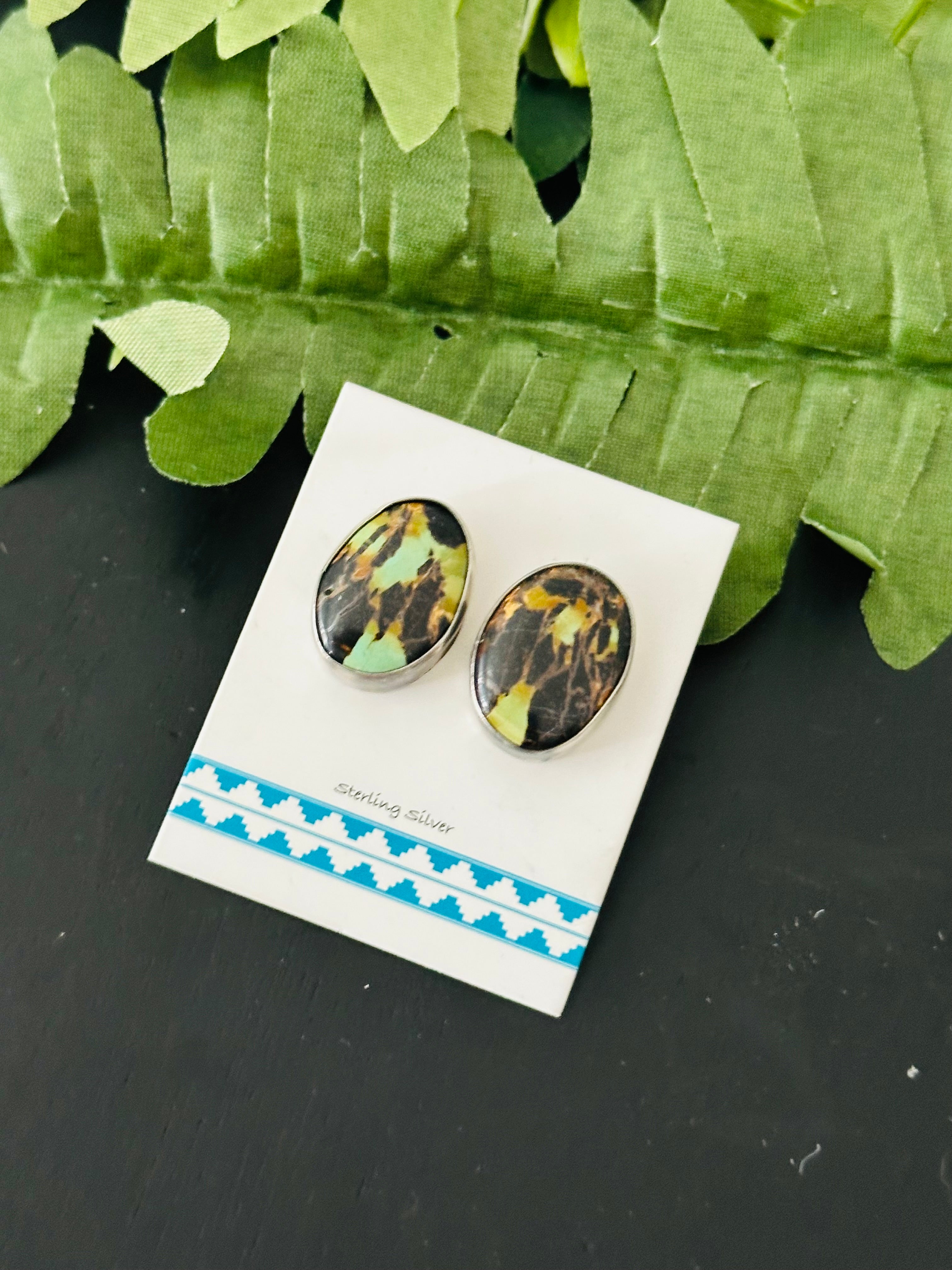 Pete Skeets Black Jack Turquoise & Sterling Silver Post Earrings