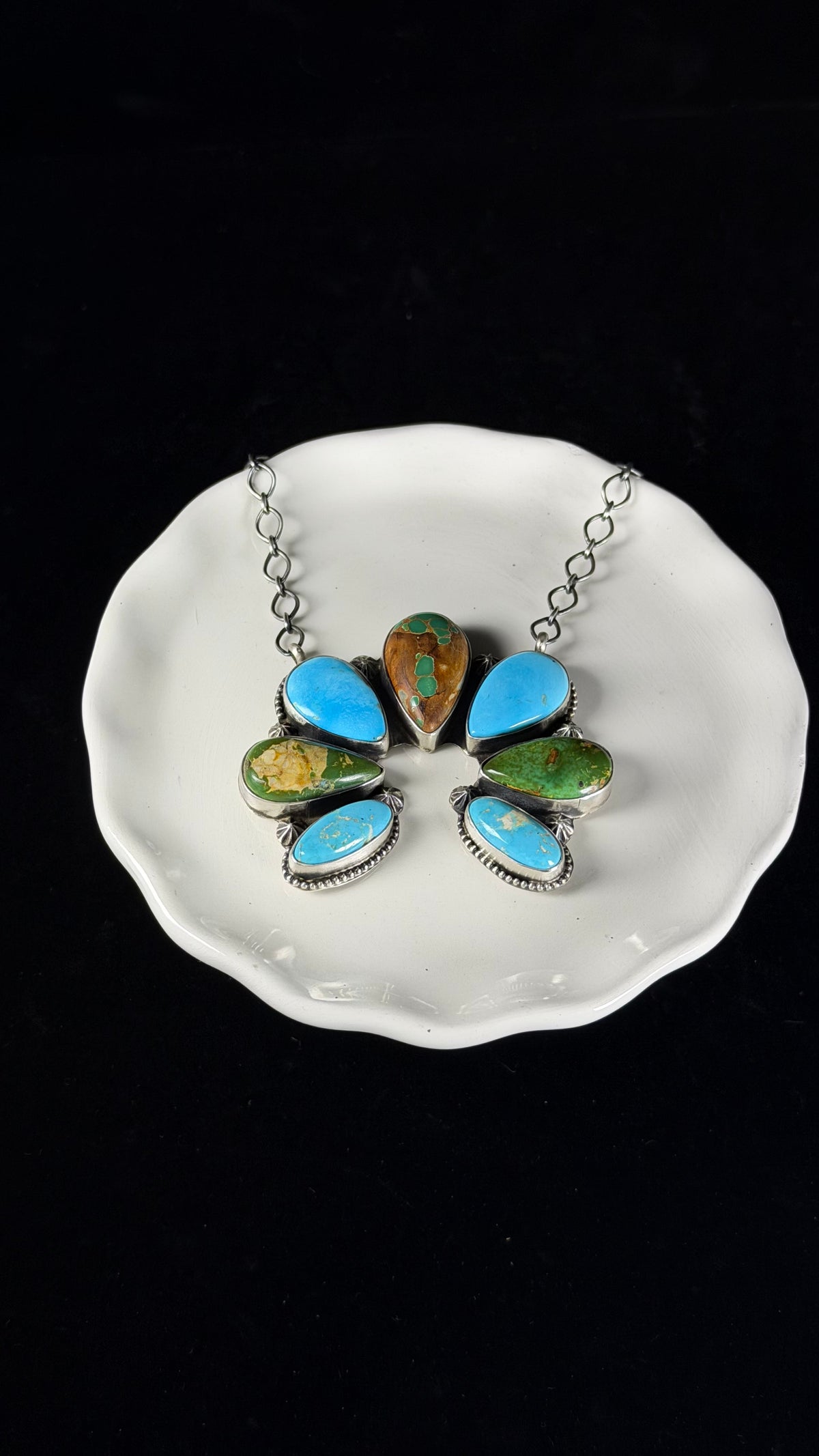 Cordell Platero Royston Turquoise & Sterling Silver Cluster Naja Necklace