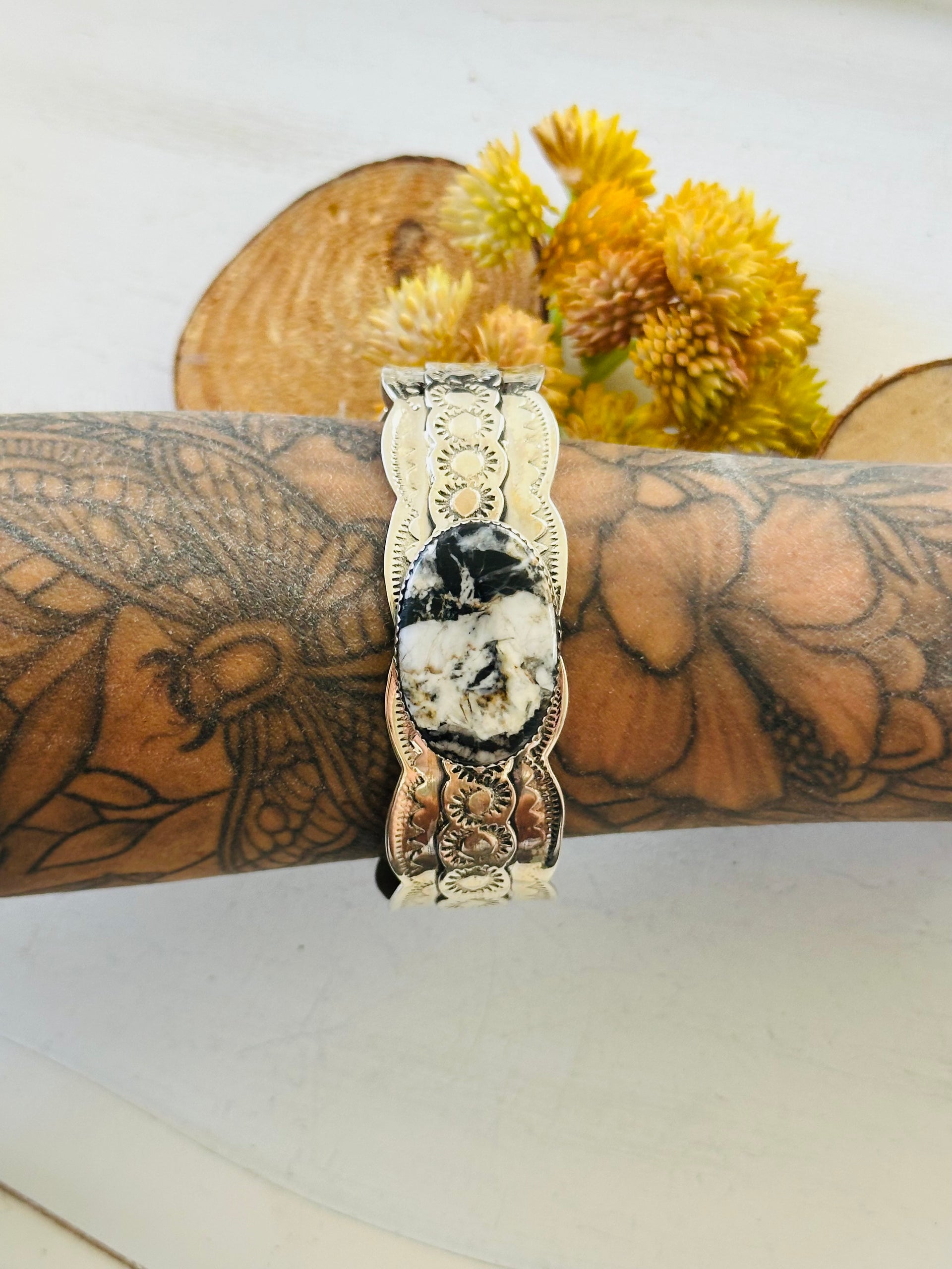 Southwest Made White Buffalo & Sterling Silver Cuff Bracelet
