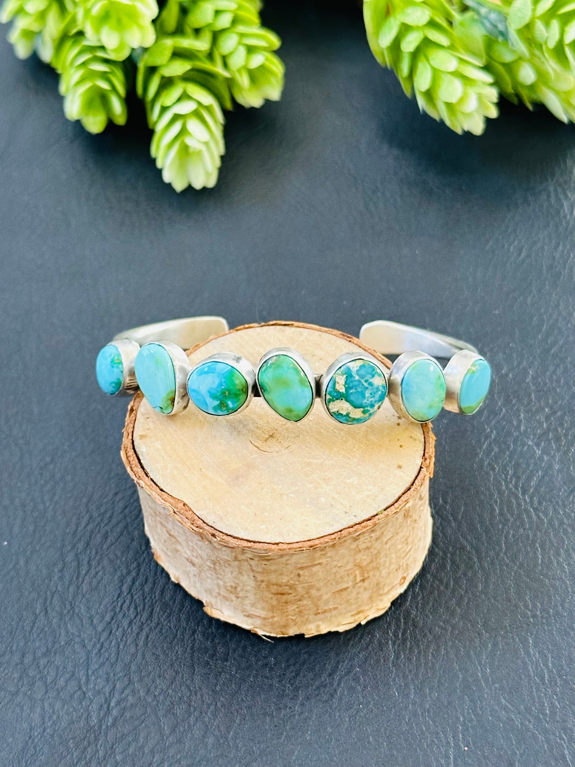 Navajo Made Sonoran Mountain & Sterling Silver Cuff Bracelet