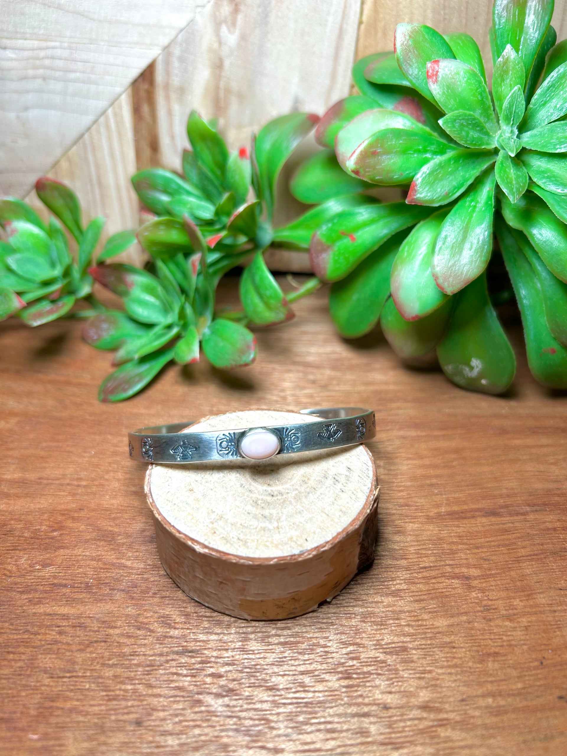 Navajo Made Pink Conch & Sterling Silver Cuff Bracelet