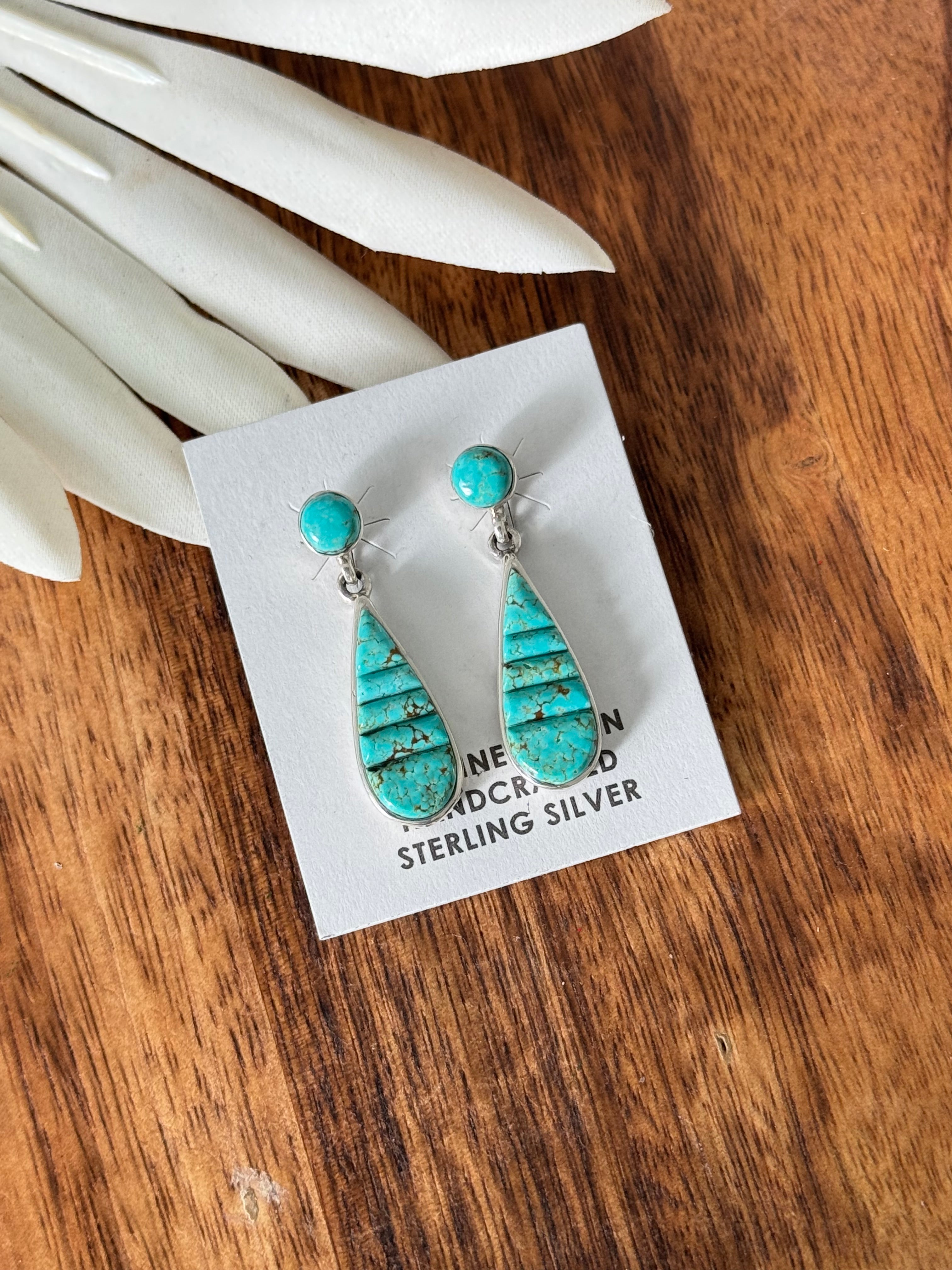 Rick Tolino #8 Turquoise & Sterling Silver Cobblestone Dangle Earrings