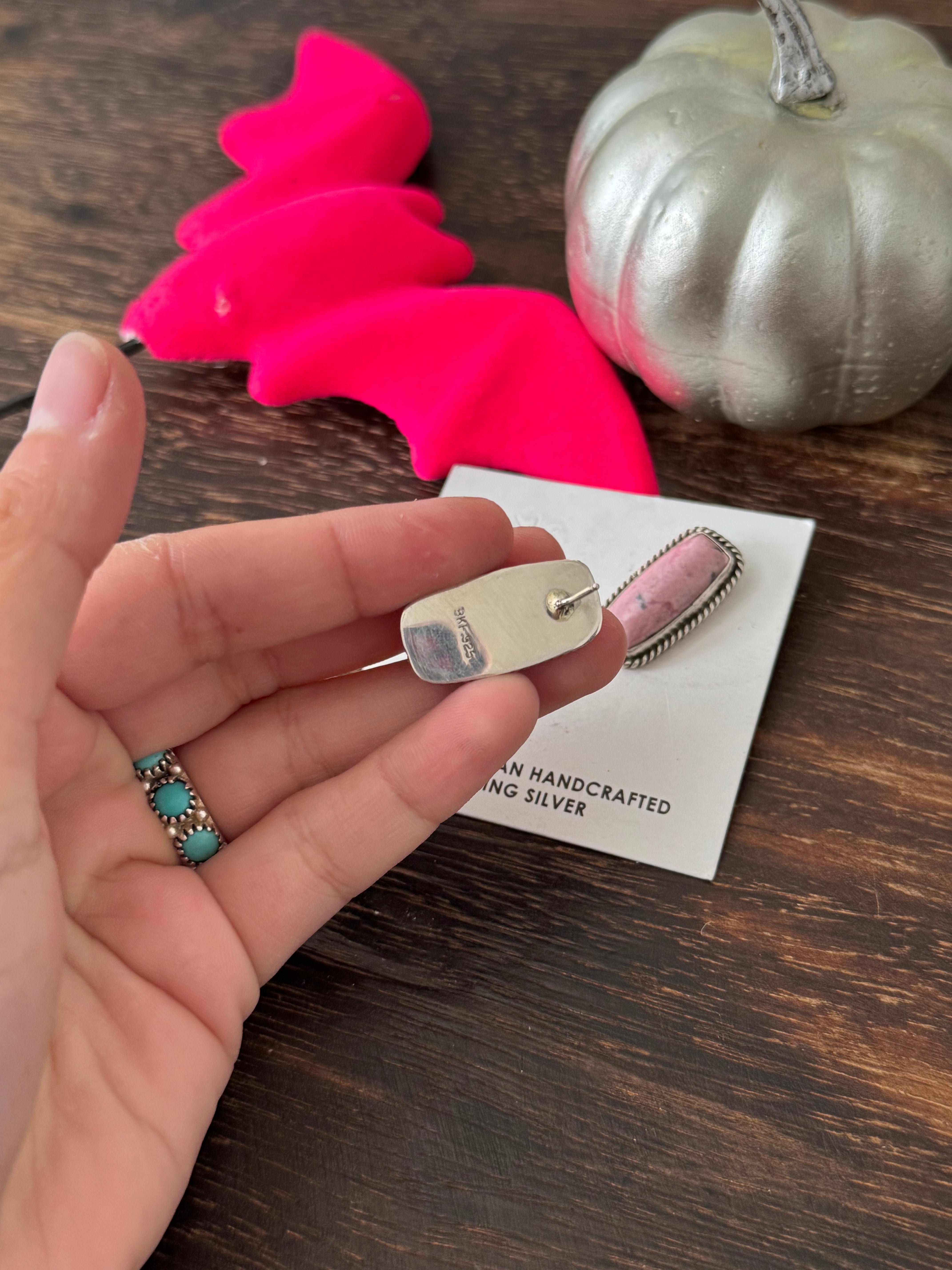 Navajo Made Rhodochrosite & Sterling Silver Post Earrings