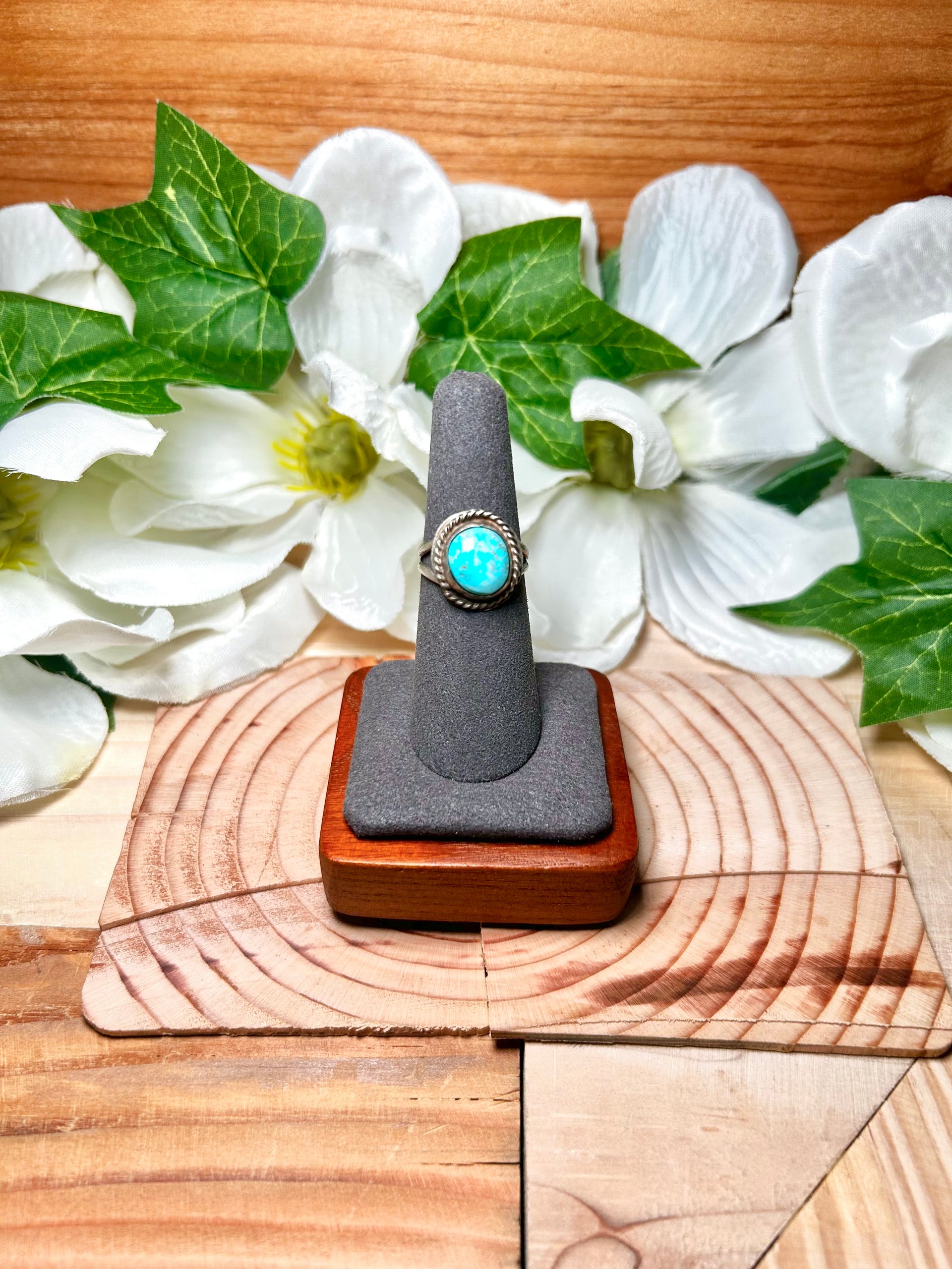 Navajo Made Blue Ridge Turquoise & Sterling Silver Ring Size 7.25