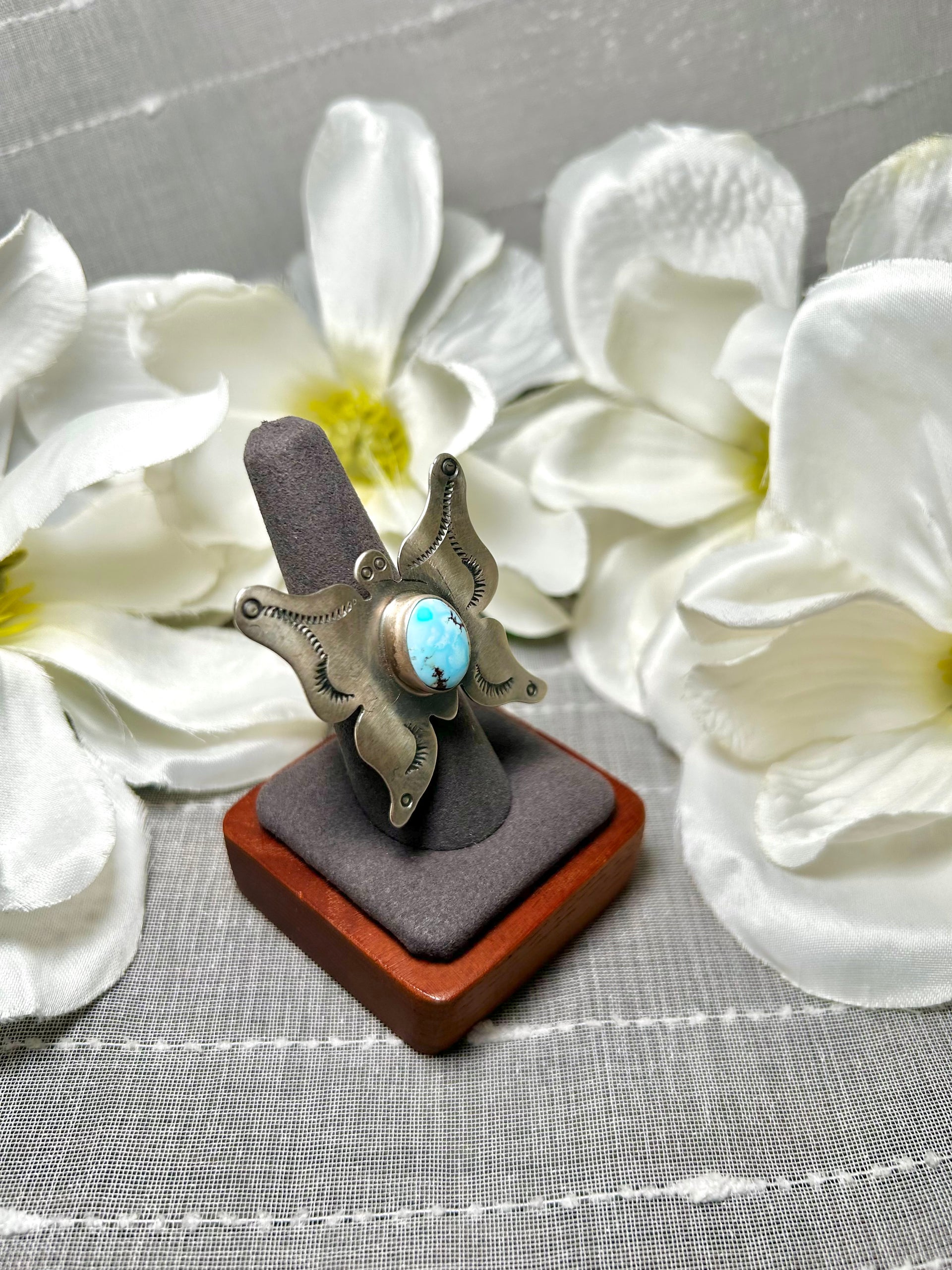 Navajo Made Golden Hill Turquoise & Sterling Silver Adjustable Ring