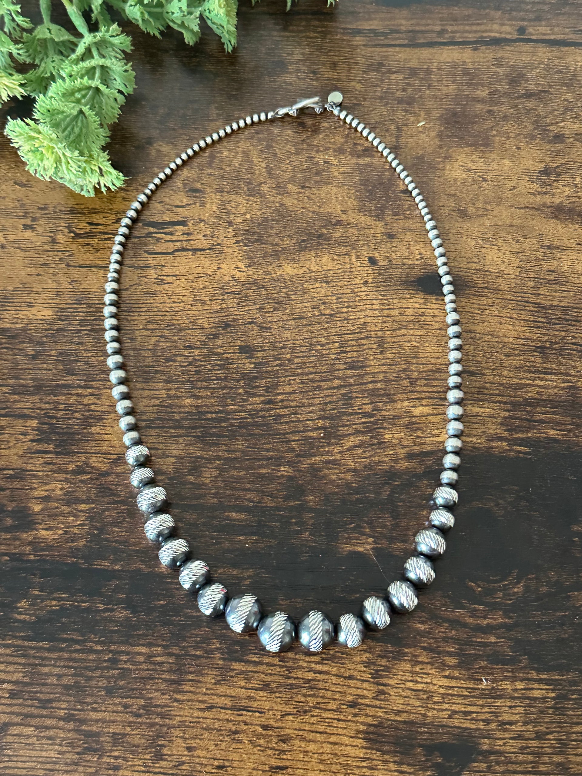 Navajo Strung Graduated Sterling Silver Pearls Beaded Necklace