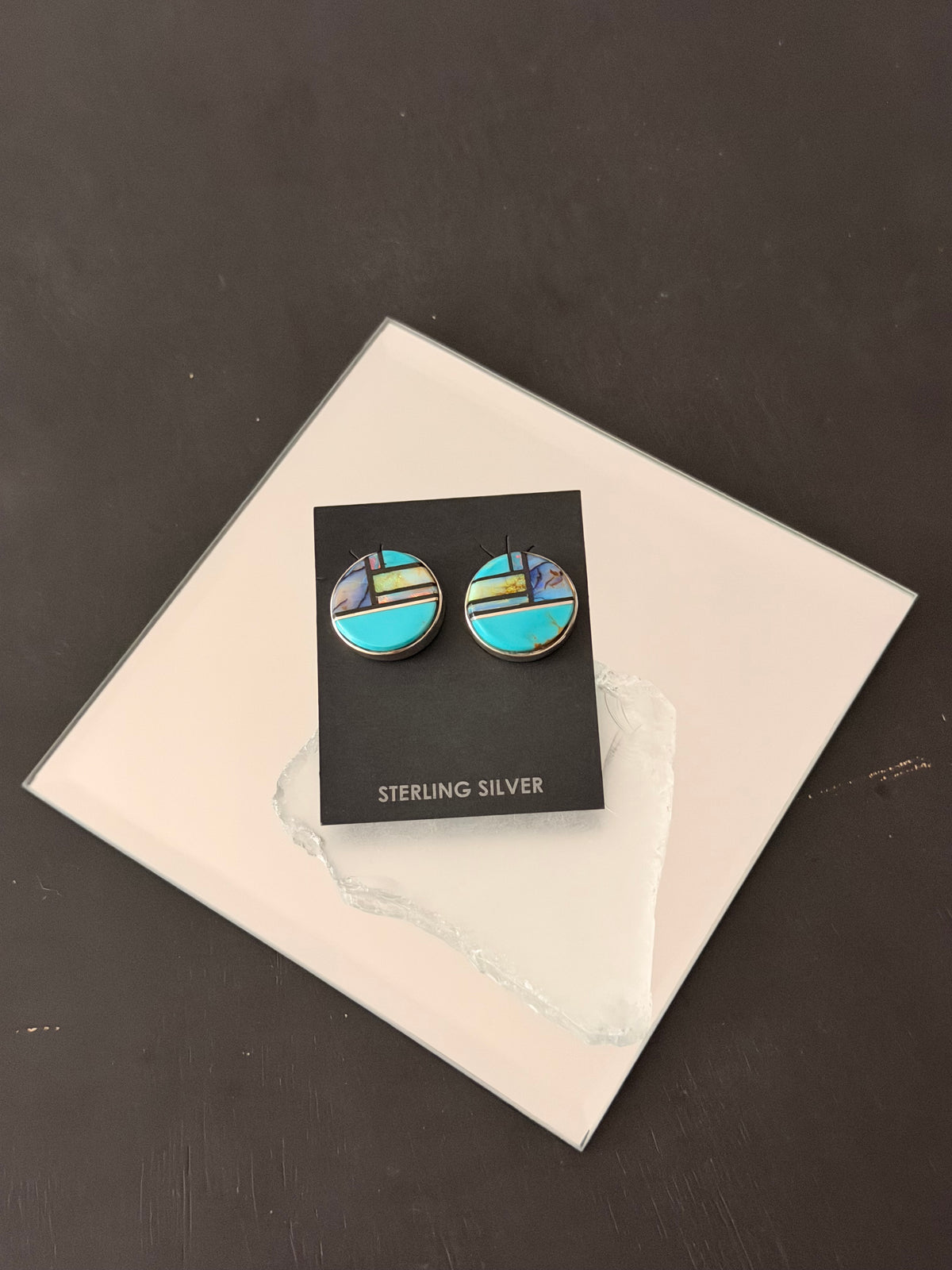 Navajo Made Multi Stone & Sterling Silver Post Inlay Earrings