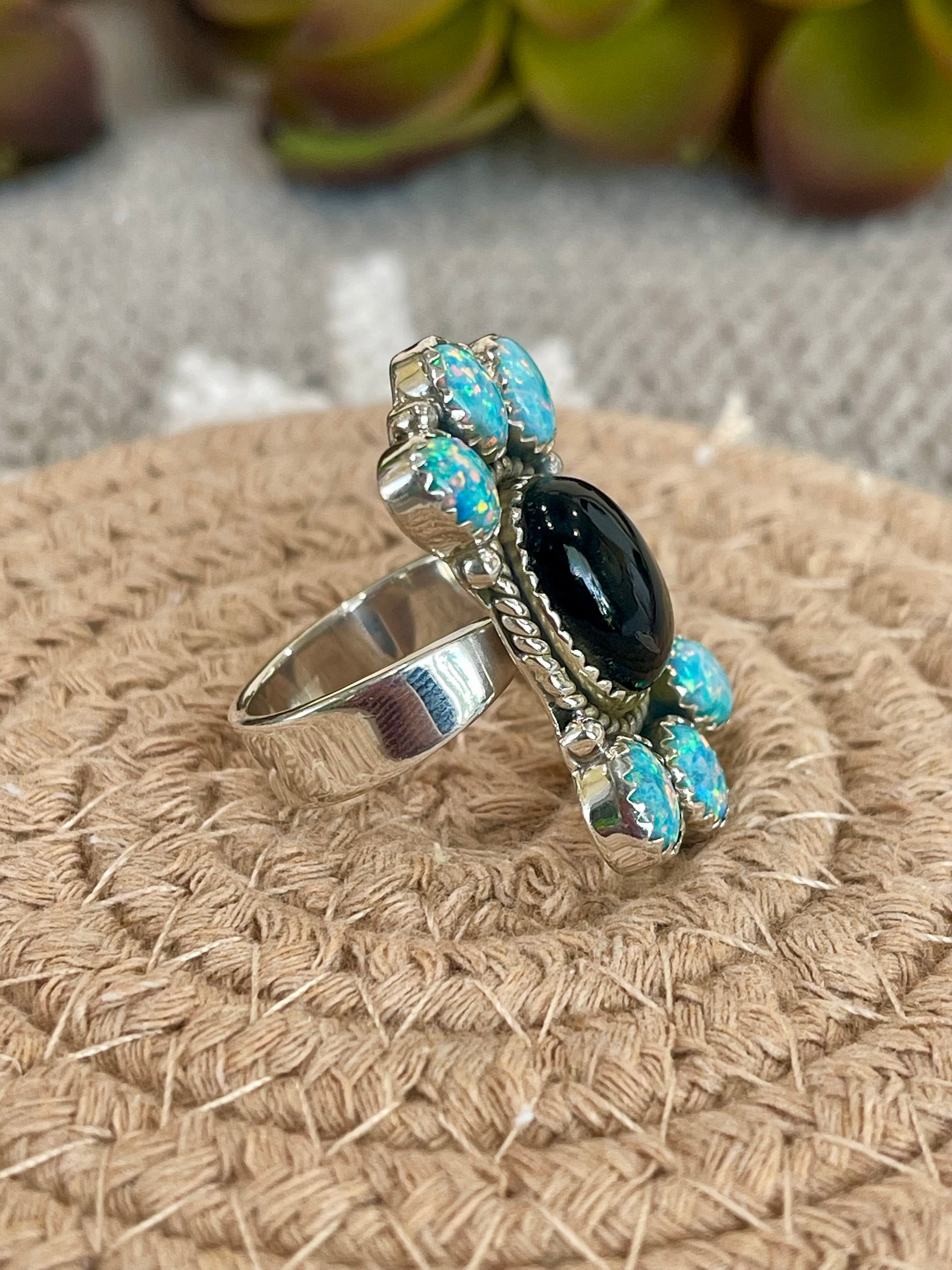 Southwest Handmade Multi Stone & Sterling Silver Adjustable Cluster Ring