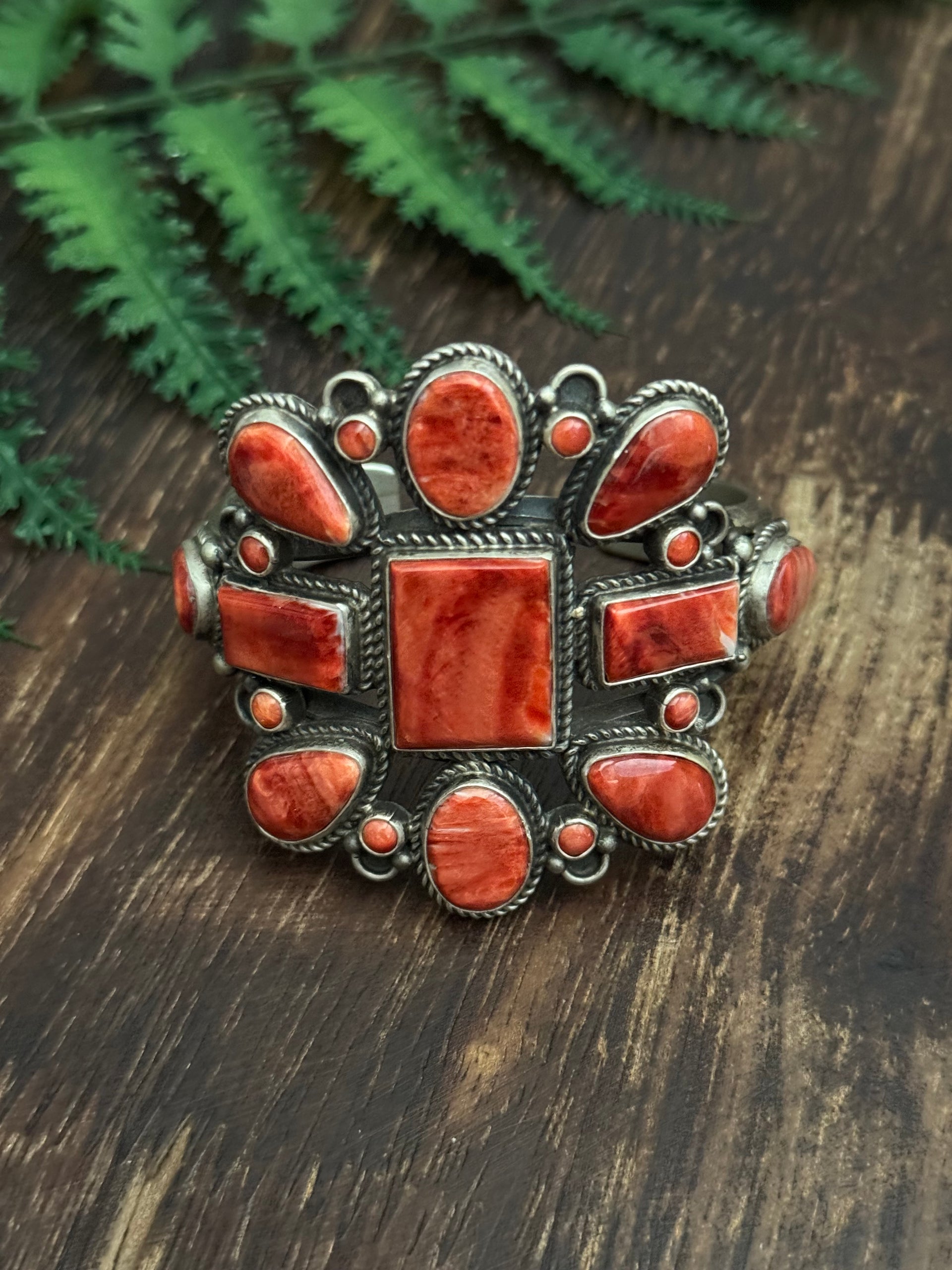 Dean Brown Red Spiny Oyster & Sterling Silver Cuff Bracelet