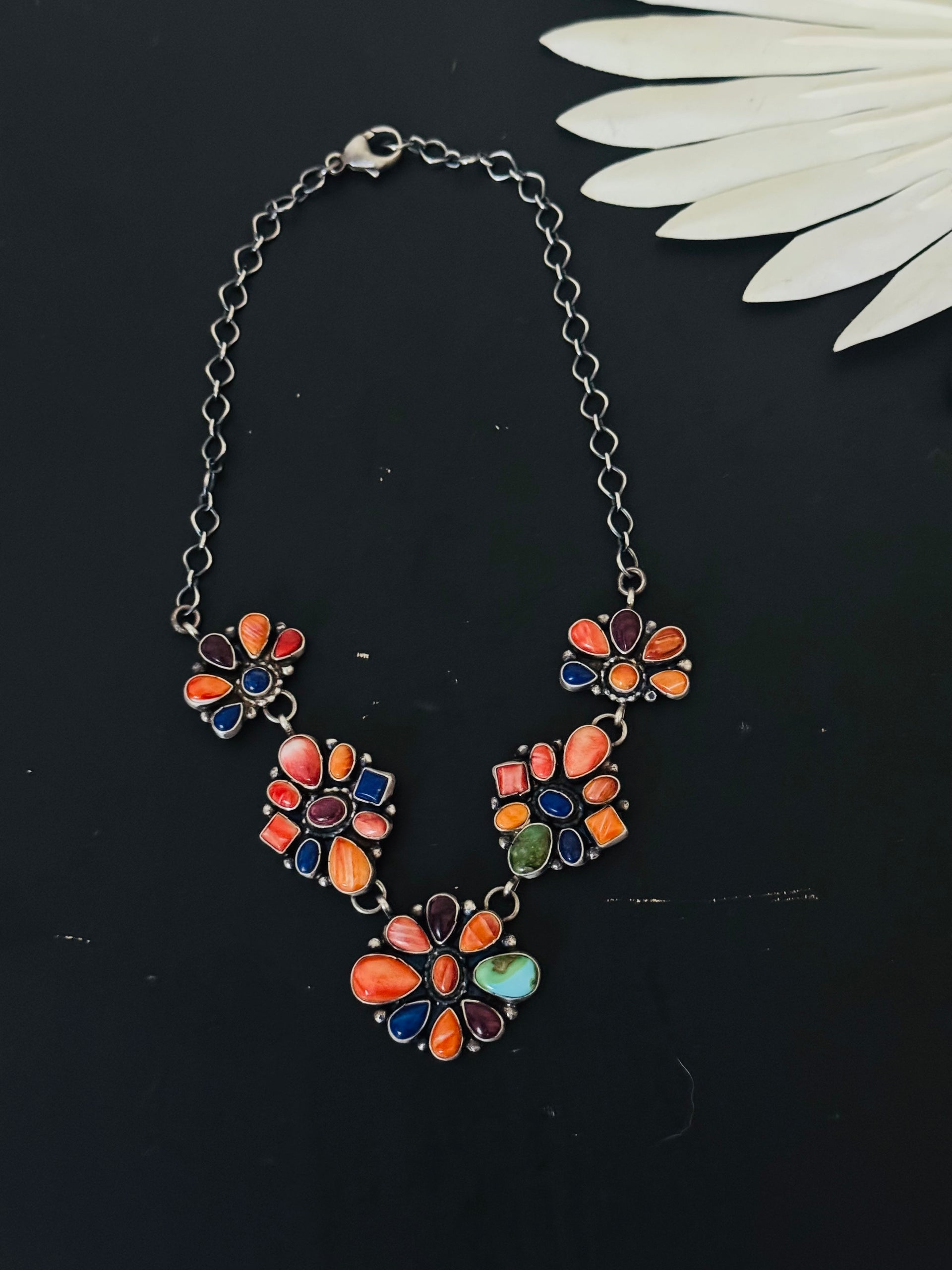 Sheila Becenti Multi Stone & Sterling Silver Cluster Necklace