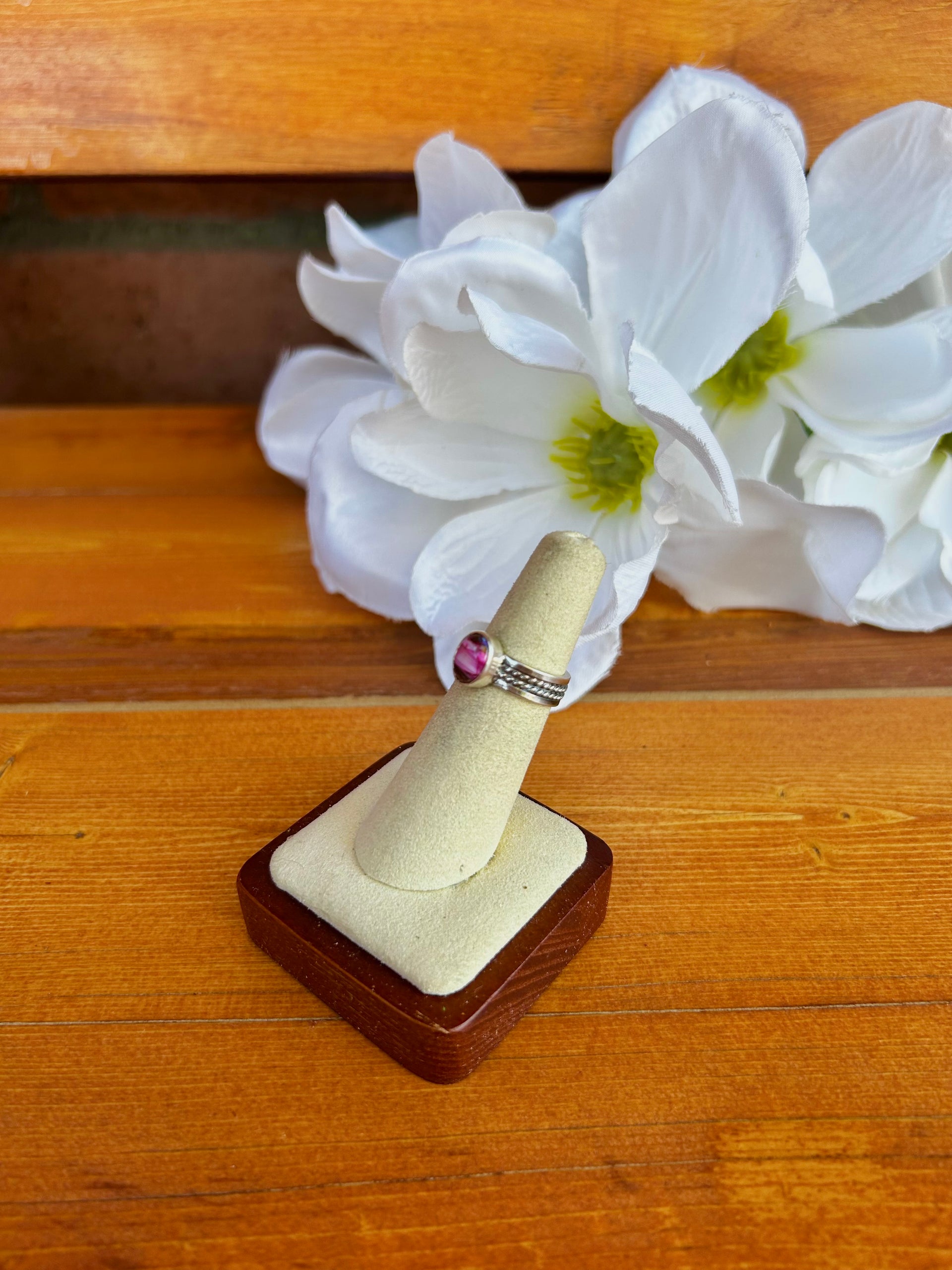 Navajo Made Pink Mohave & Sterling Silver Ring Size 5