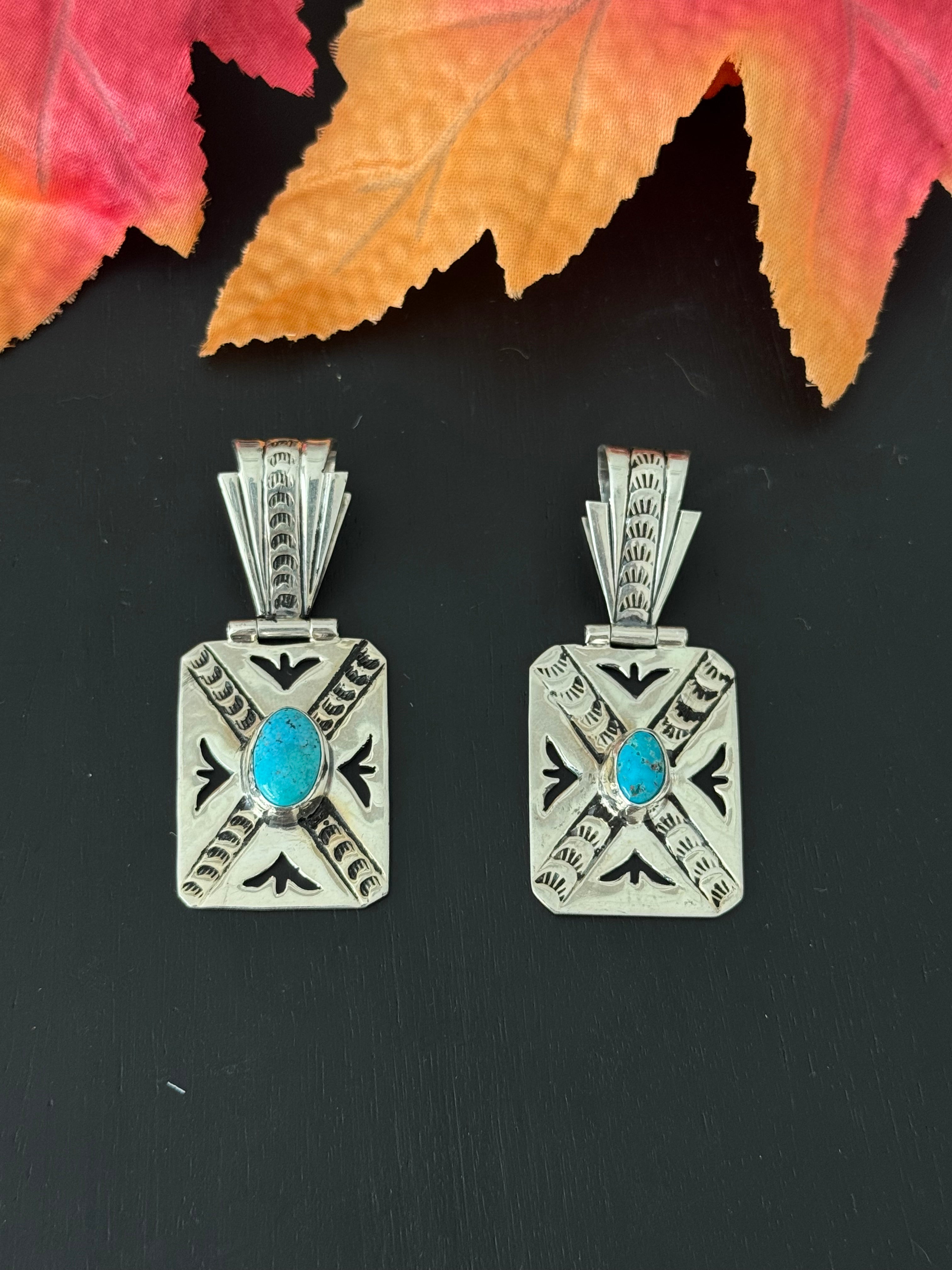 Navajo Handmade Kingman Turquoise & Sterling Silver Pendants