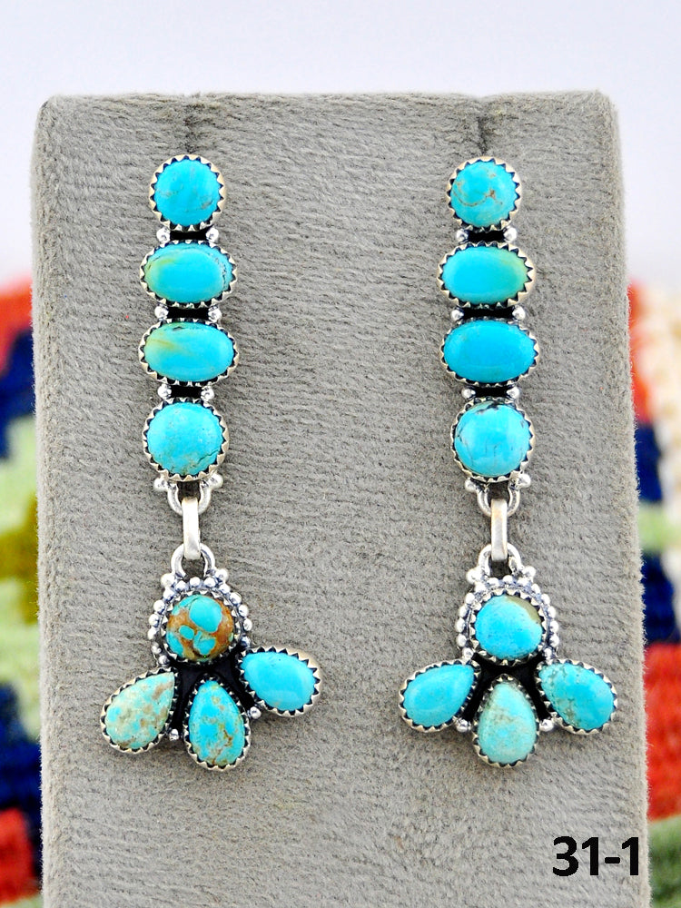 Southwest Made #8 Turquoise & Sterling Silver Post Dangle Earrings