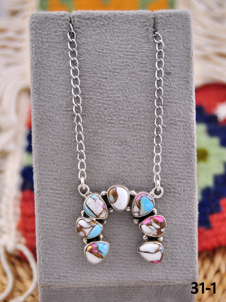 Southwest Made Cotton Candy & Sterling Silver Naja Necklace