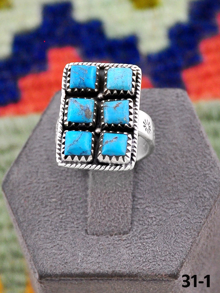 Southwest Handmade Blue Kingman Turquoise & Sterling Silver Adjustable Ring