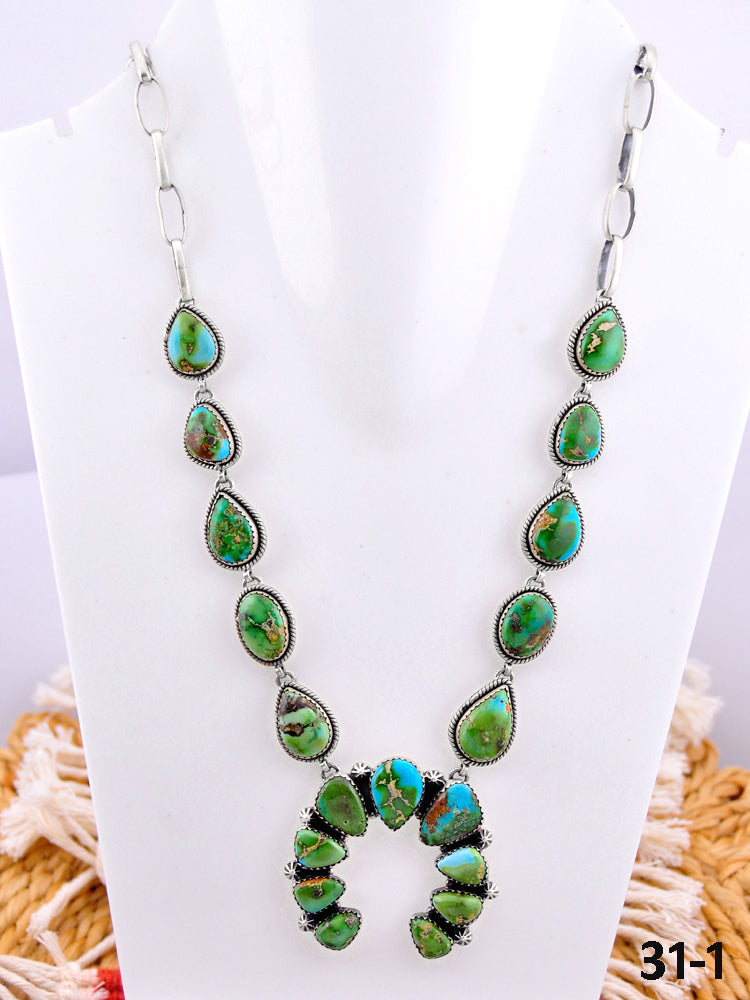 Southwest Made Sonoran Gold Turquoise & Sterling Silver Naja Necklace