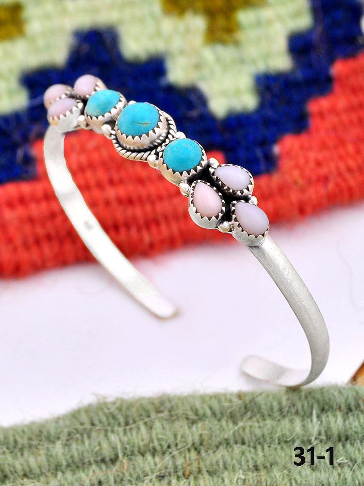 Southwest Handmade Pink opal with Kingman & Sterling Silver Cuff Bracelet