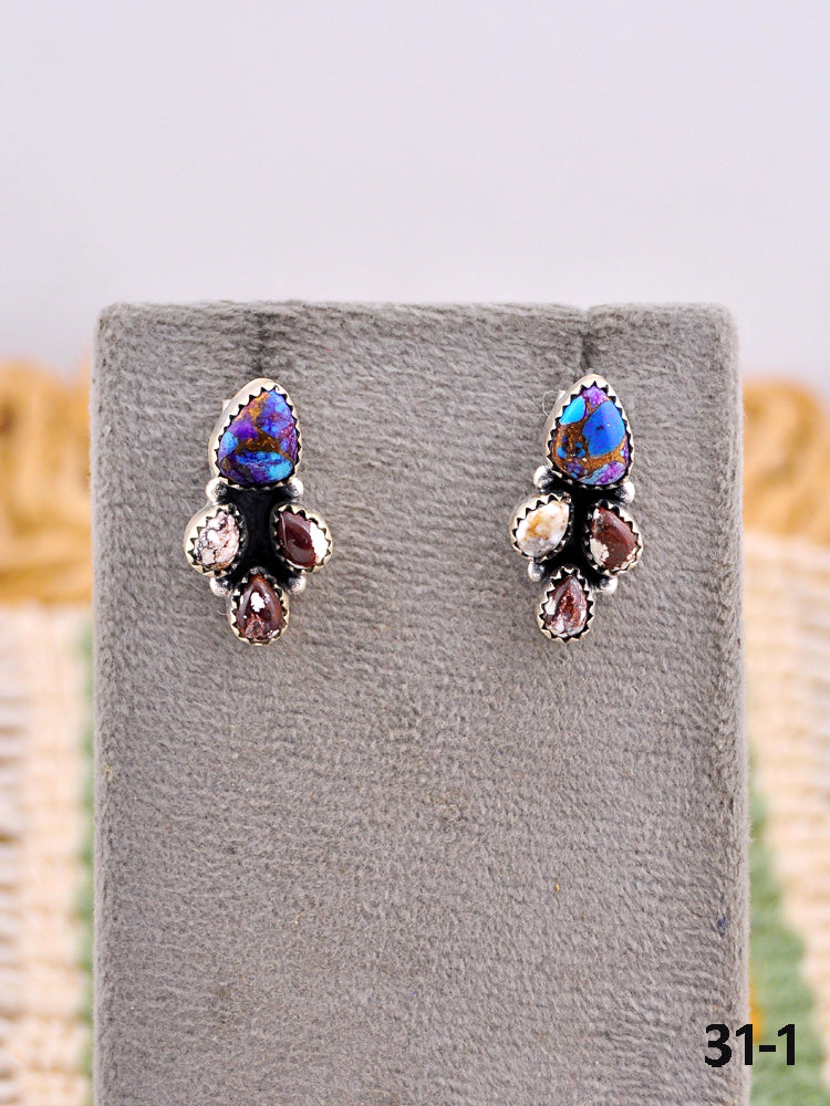 Southwest Made Purple Dahlia with Wild Horse Magnesite & Sterling Silver Post Earrings