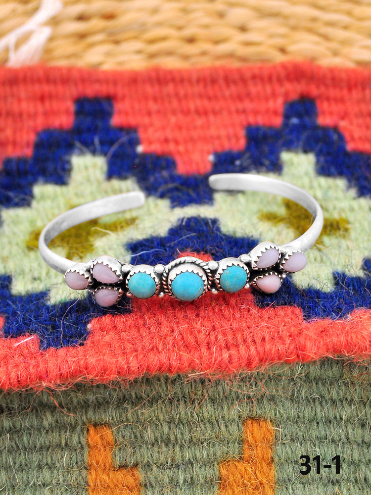 Southwest Handmade Pink opal with Kingman & Sterling Silver Cuff Bracelet