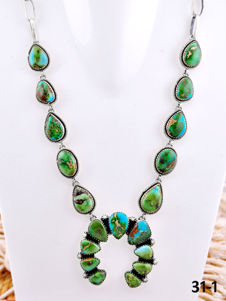 Southwest Made Sonoran Gold Turquoise & Sterling Silver Naja Necklace