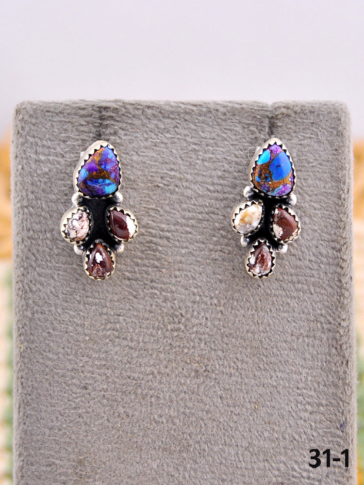 Southwest Made Purple Dahlia with Wild Horse Magnesite & Sterling Silver Post Earrings