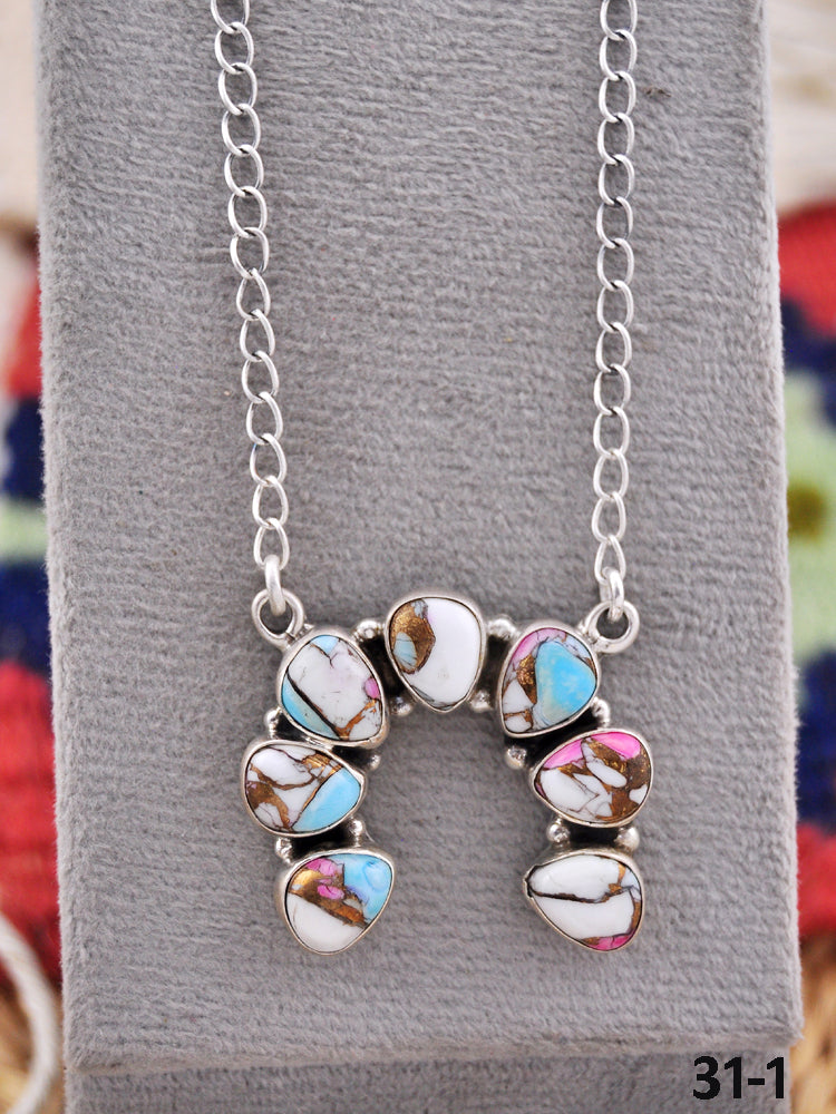 Southwest Made Cotton Candy & Sterling Silver Naja Necklace