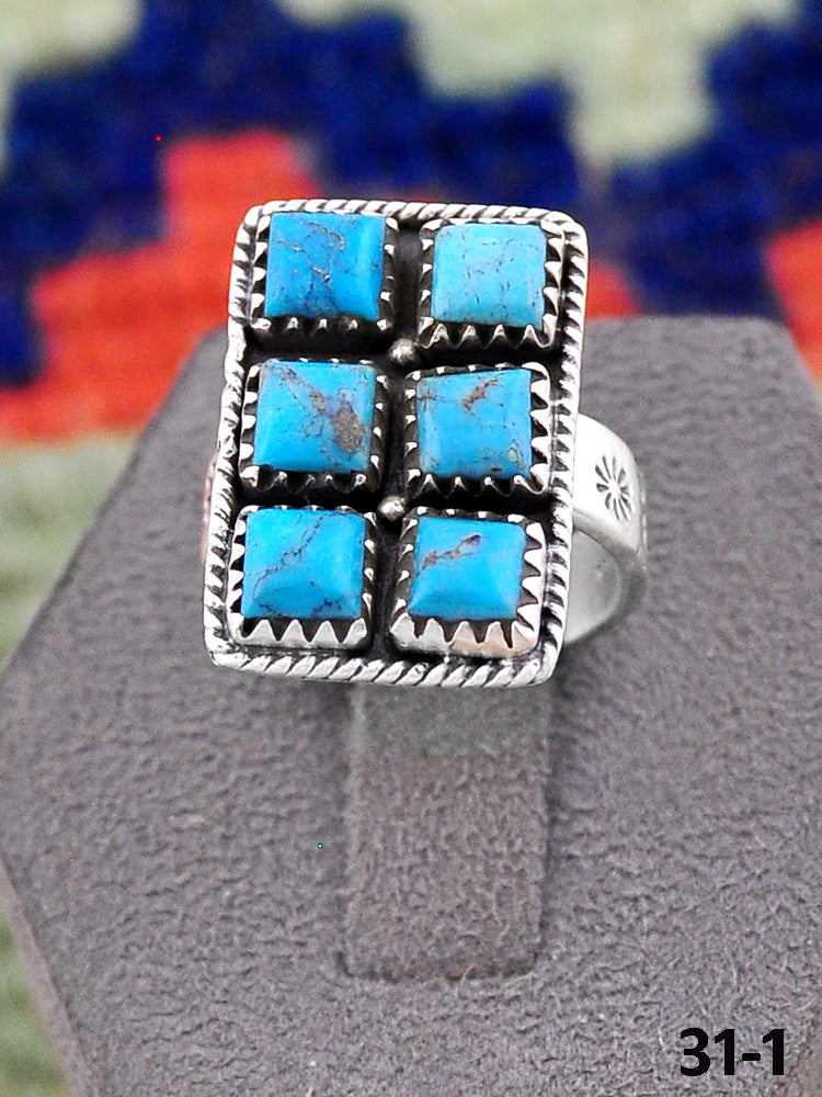 Southwest Handmade Blue Kingman Turquoise & Sterling Silver Adjustable Ring