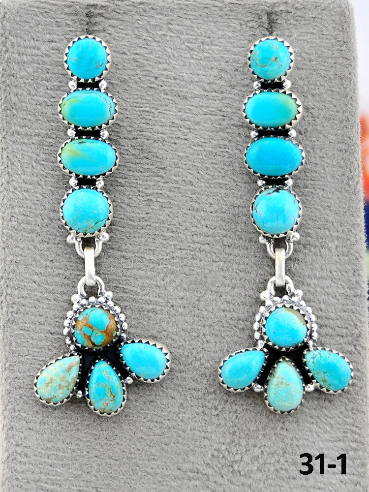 Southwest Made #8 Turquoise & Sterling Silver Post Dangle Earrings