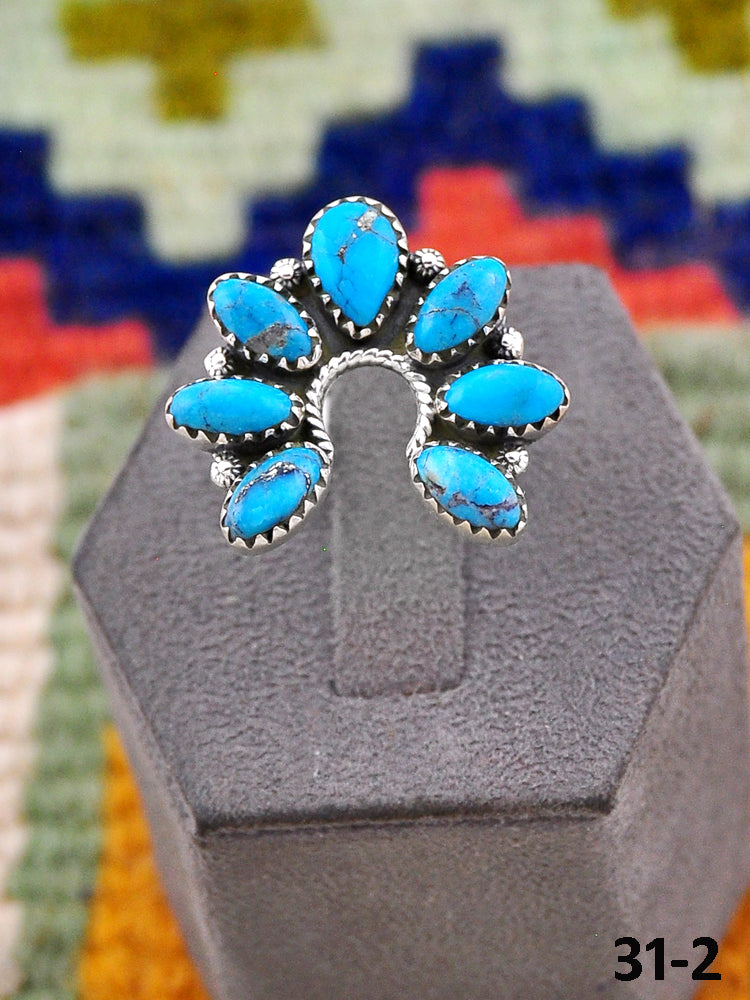 Southwest Handmade Blue Kingman Turquoise & Sterling Silver Adjustable Ring