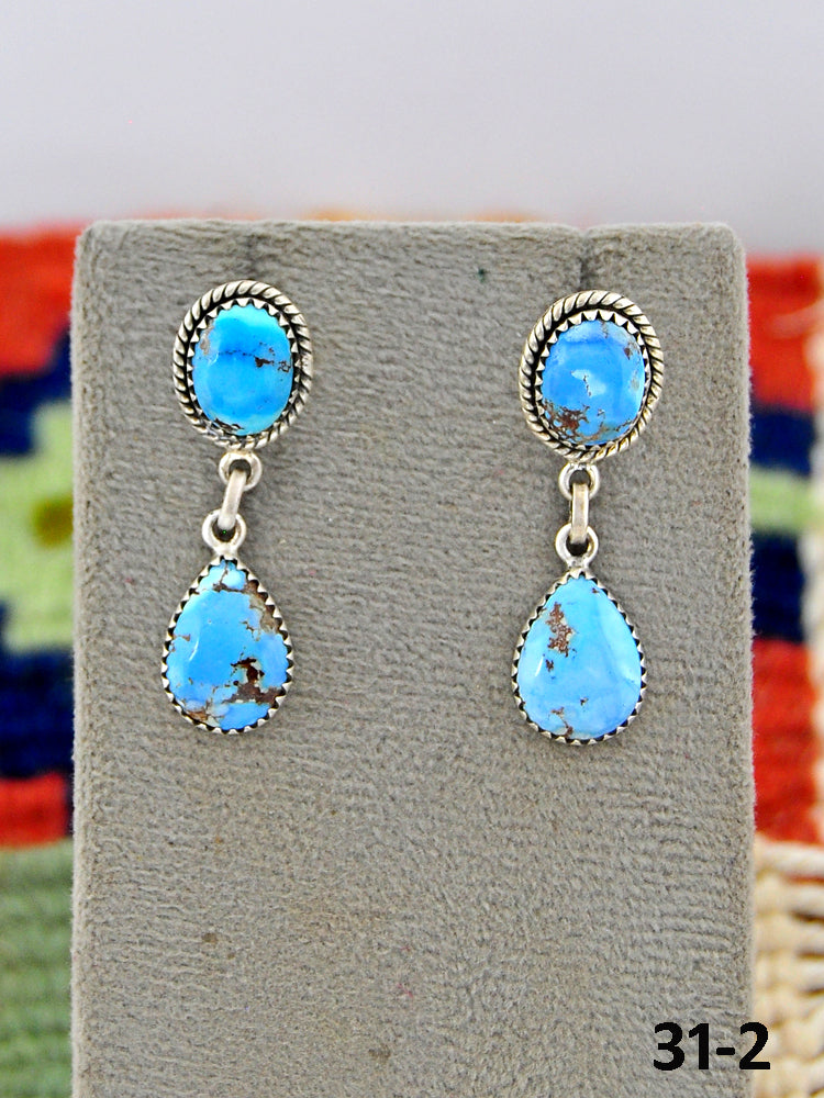 Southwest Made Golden Hill’s Turquoise & Sterling Silver Post Dangle Earrings
