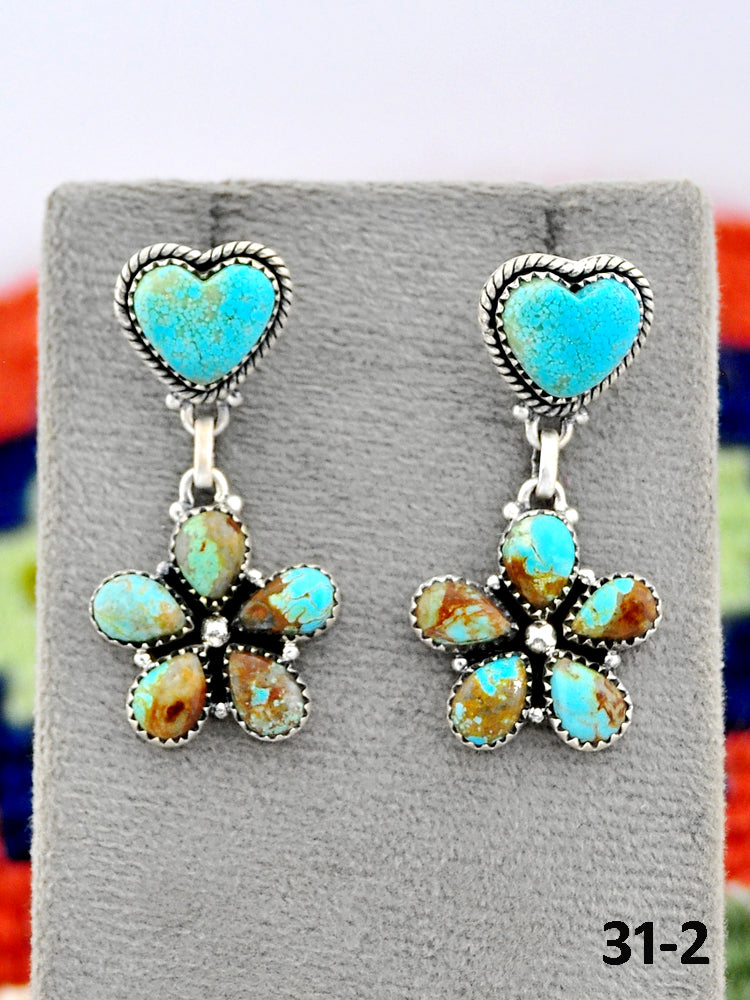 Southwest Made #8 Turquoise & Sterling Silver Post Dangle Earrings