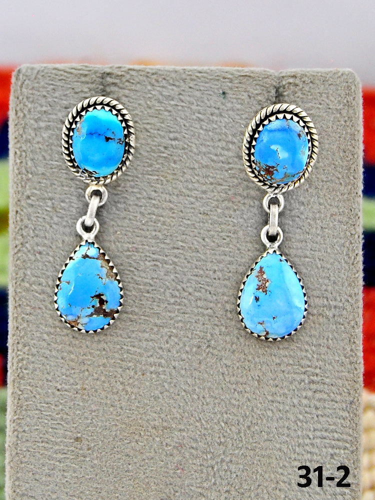 Southwest Made Golden Hill’s Turquoise & Sterling Silver Post Dangle Earrings