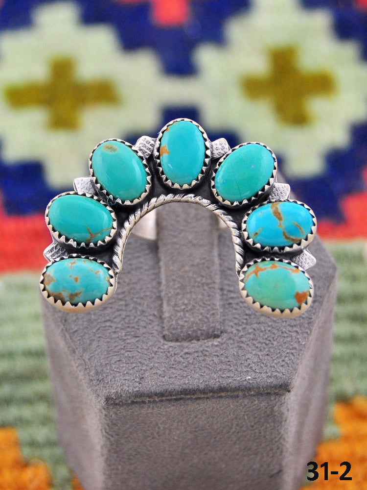 Southwest Handmade Kingman Turquoise & Sterling Silver Adjustable Naja Ring