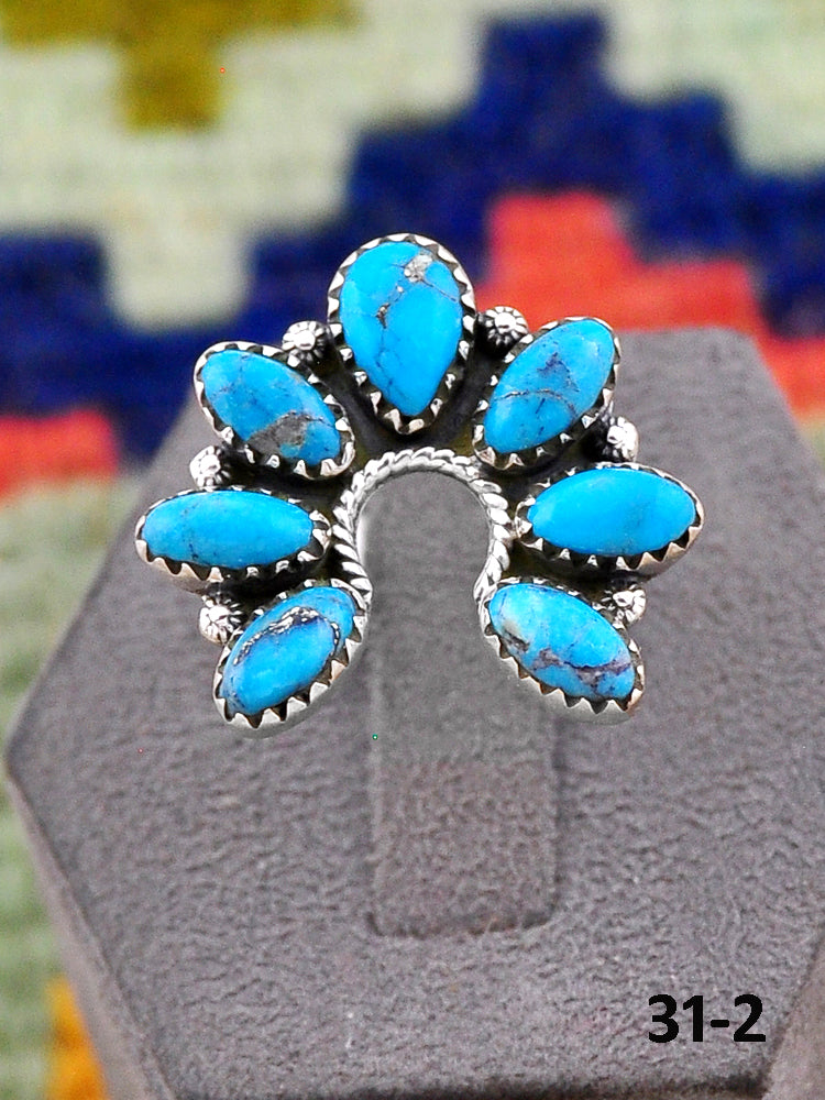 Southwest Handmade Blue Kingman Turquoise & Sterling Silver Adjustable Ring